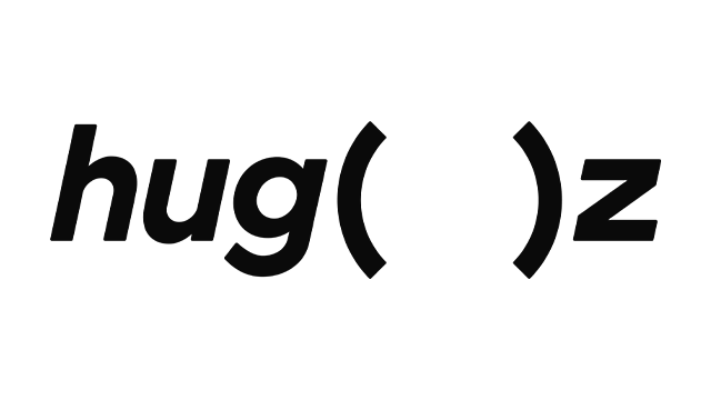 Logo kolekcji hugz zabawki dla dzieci na czarnym tle, nowoczesny i prosty design