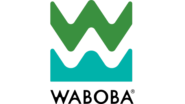 Logo kolekcji piłki Waboba do zabawy w wodzie na czarnym tle