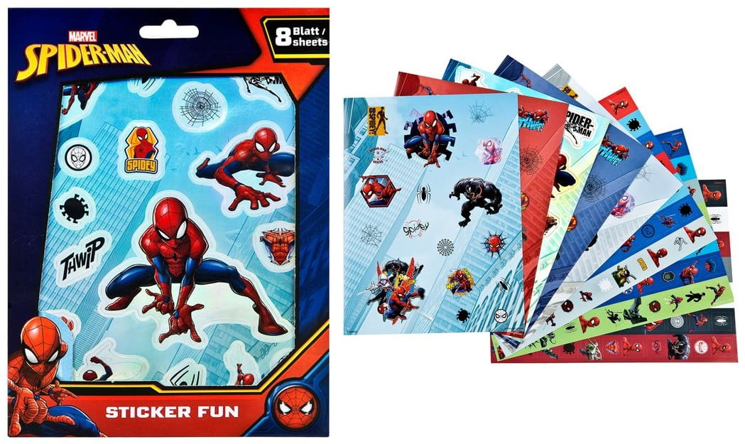 Metallic Spider-Man stickers from LOQI with 8 sheets in various superhero designs