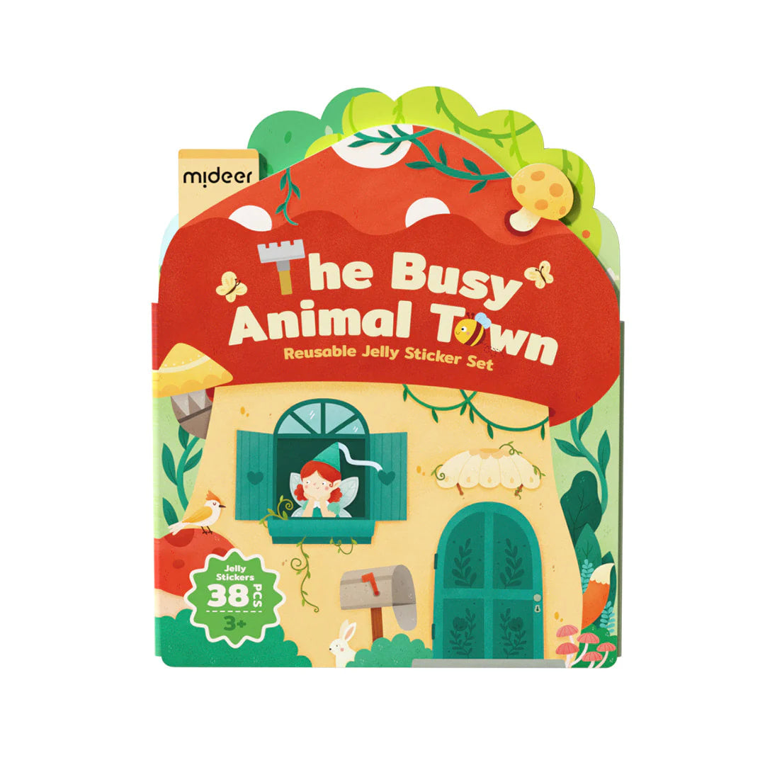 Wielorazowe żelowe naklejki zwierzęta The Busy Animal Town zestaw 38 sztuk do zabawy dzieci