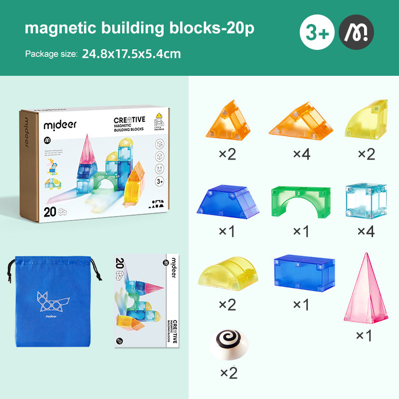 Zestaw klocków magnetycznych 3D EMS DOIY 20 elementów w różnych kolorach z torbą na przechowywanie