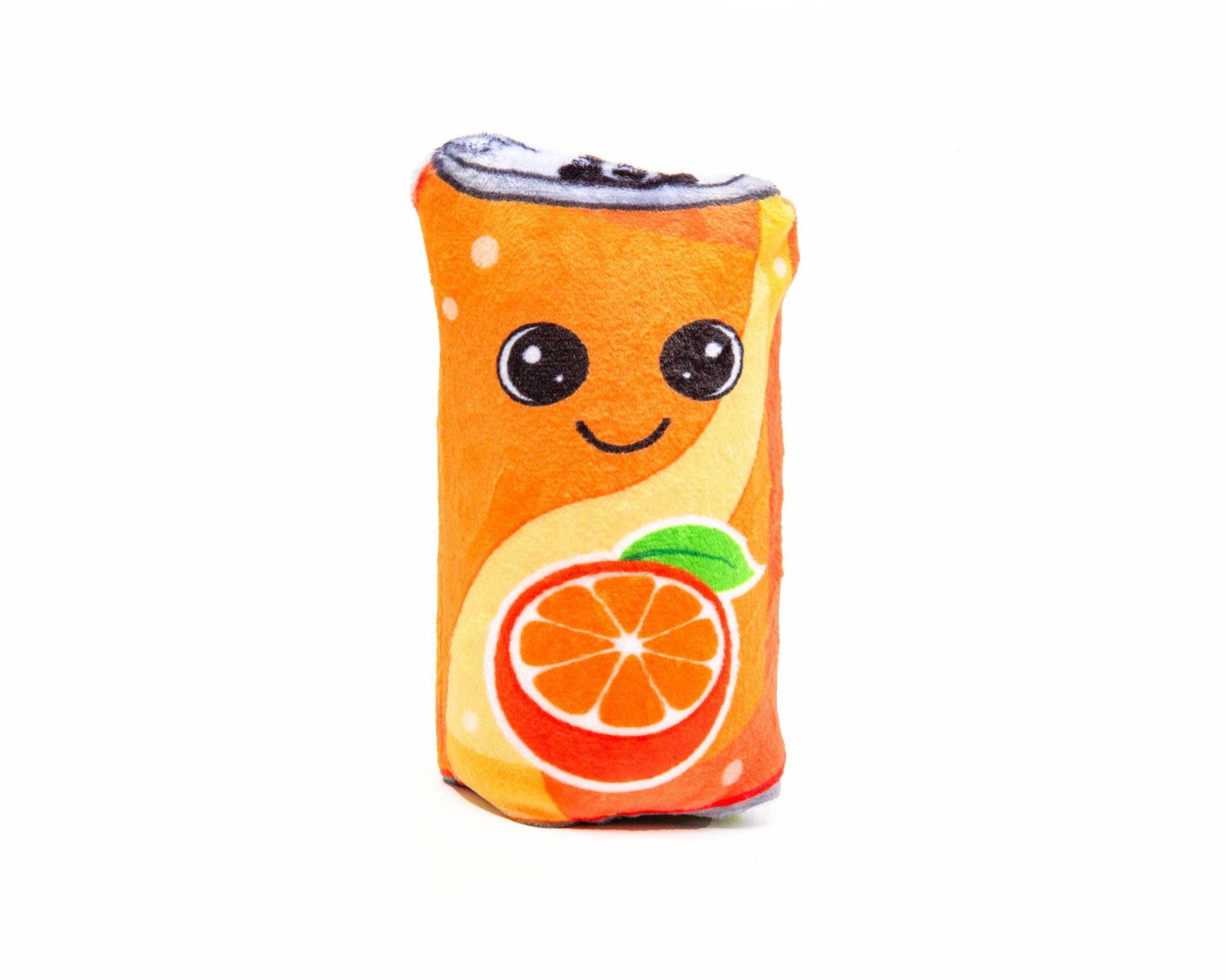 Pluszowa zabawka cola w kształcie puszki napoju pomarańczowego z uśmiechniętą buźką
