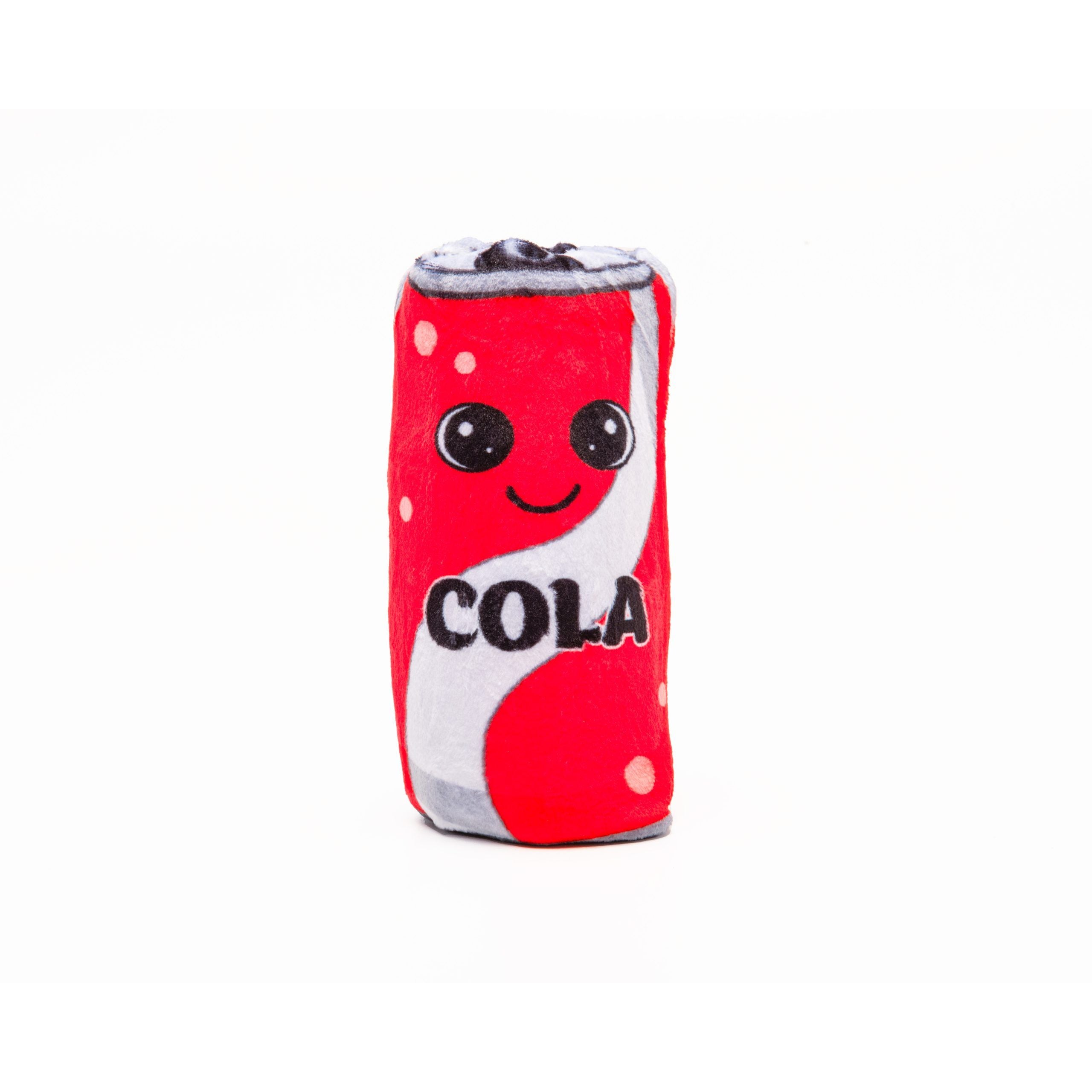 pluszowa zabawka cola w kształcie czerwonej puszki z uśmiechniętą buzią od Yamann