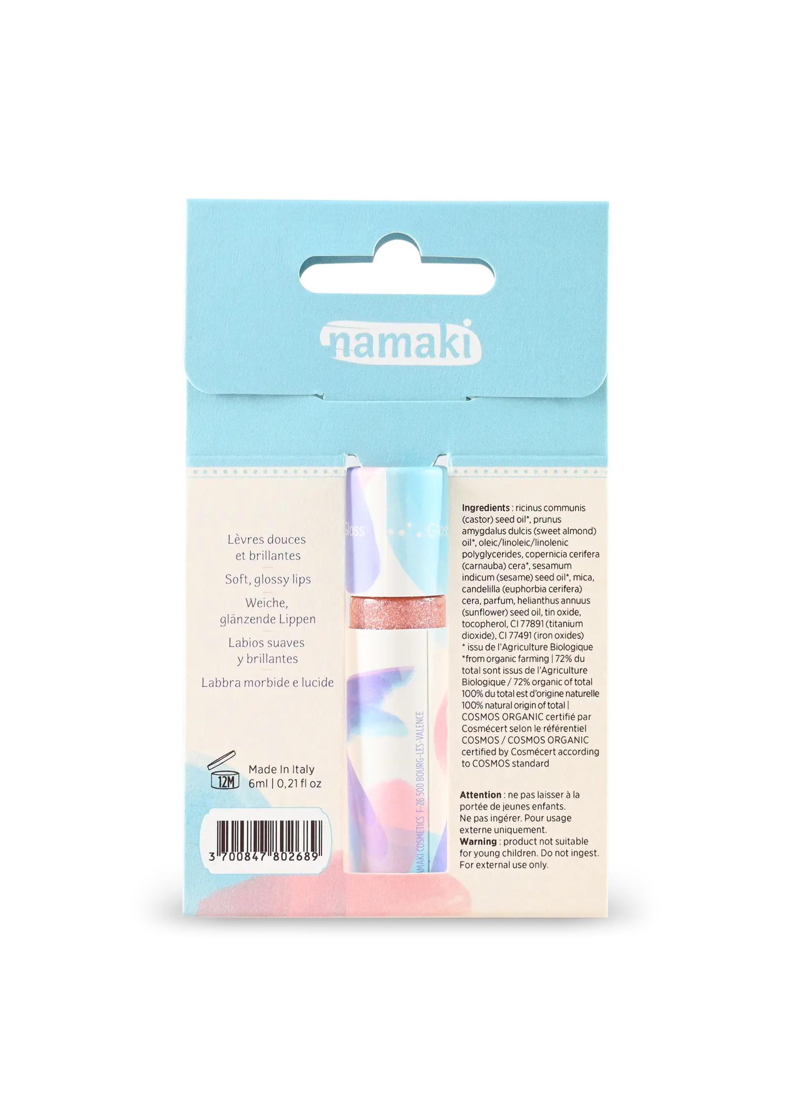 Błyszczyk dla dzieci Namaki – brokatowy róż