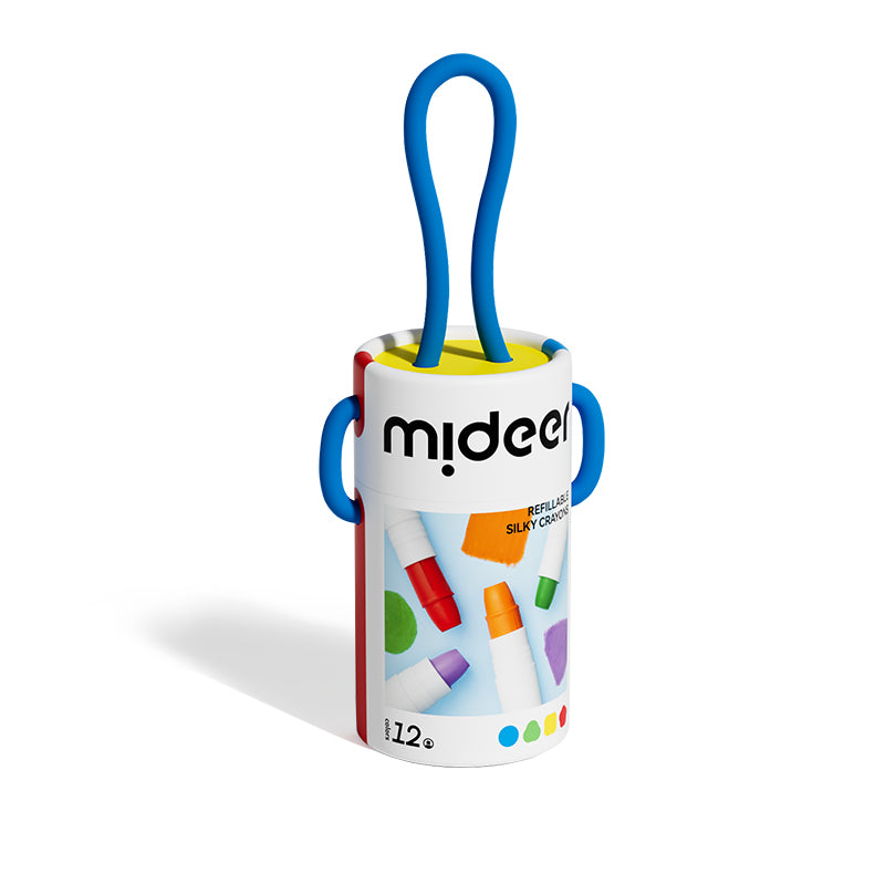 Wiaderko miękkich, zmywalnych kredek silky crayons mideer – 12 kolorów