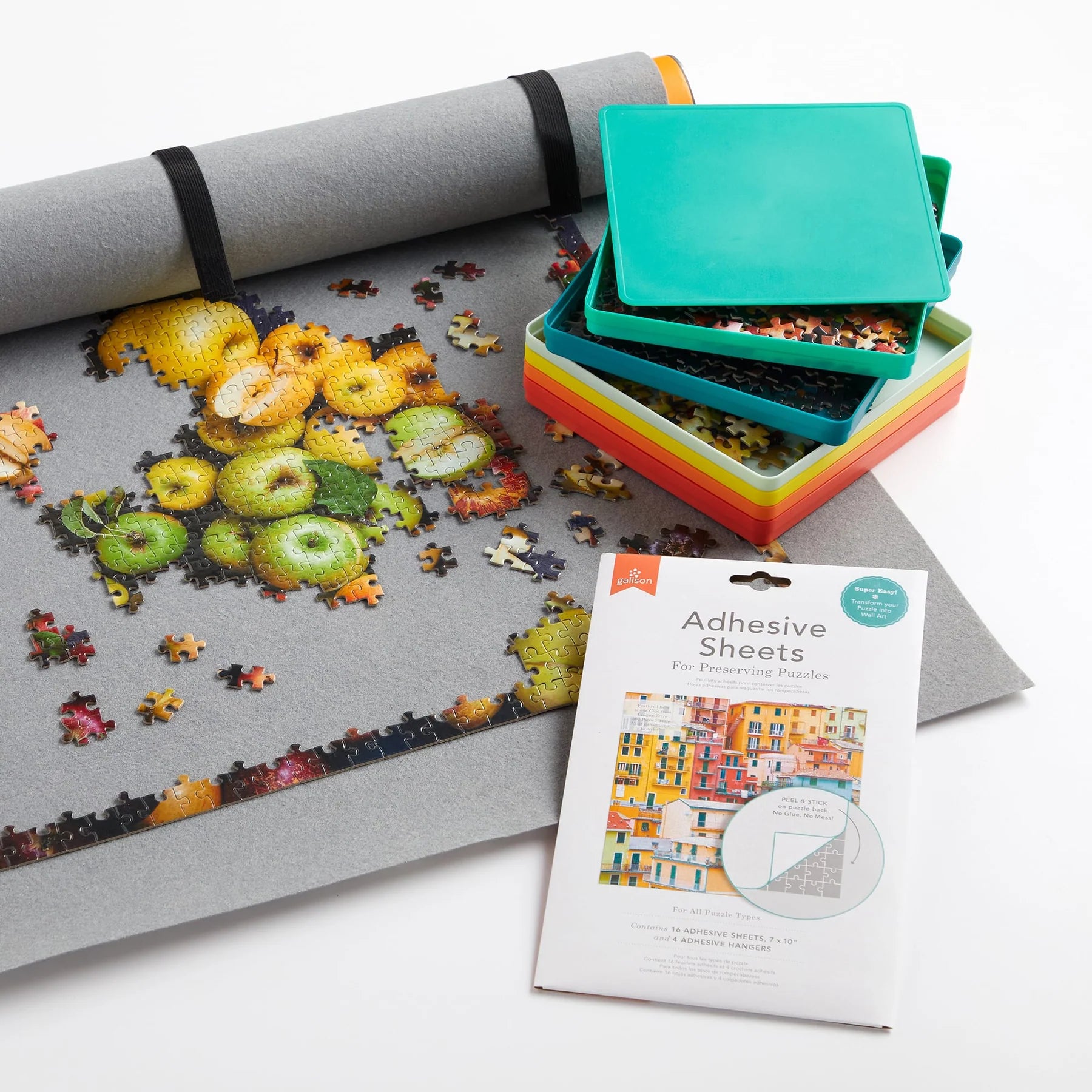 Mata do układania puzzli 1500 elementów z szarym podkładem i organizerami na puzzle