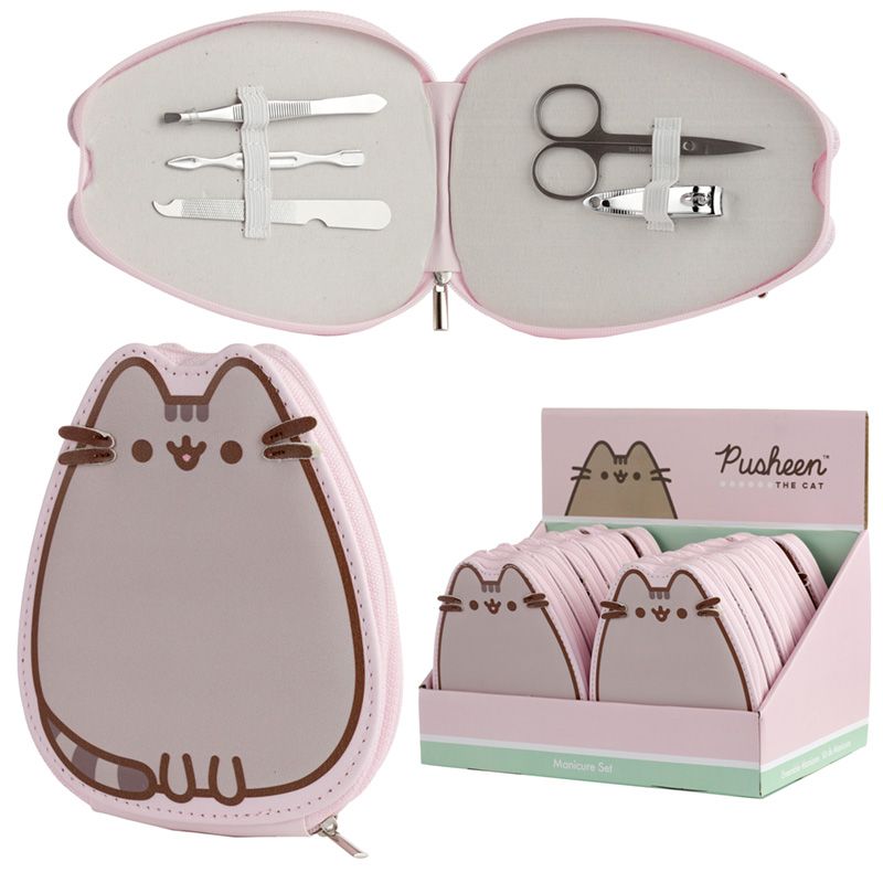 Maniküre-Set Katze Pusheen in rosa Etui mit Scheren, Nagelzwicker und Nagelwerkzeugen