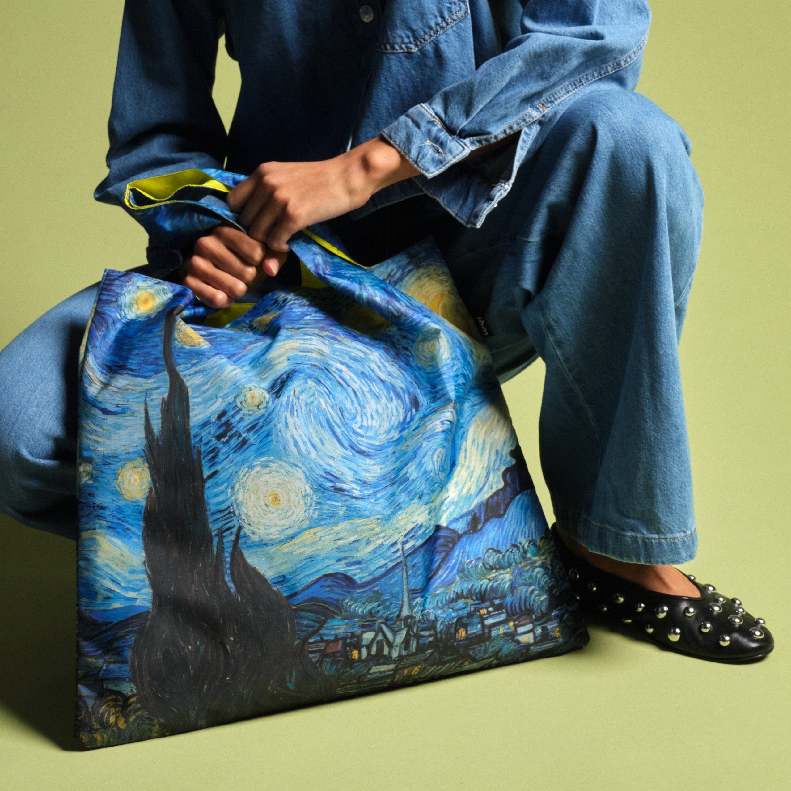 torba podręczna Vincent van Gogh z nadrukiem Gwiaździstej Nocy, stylowa torba Yamann do codziennego użytku