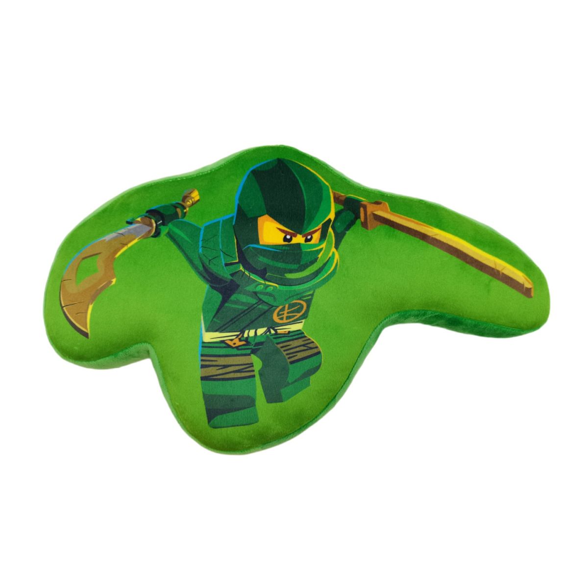 Poduszka LEGO Ninjago Lloyd z nadrukiem postaci ninja w zielonym stroju z mieczem