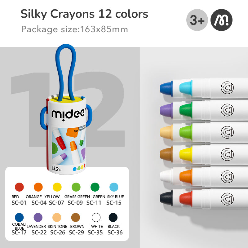 Bucket of soft, washable silky crayons Mideer – 12 colors
