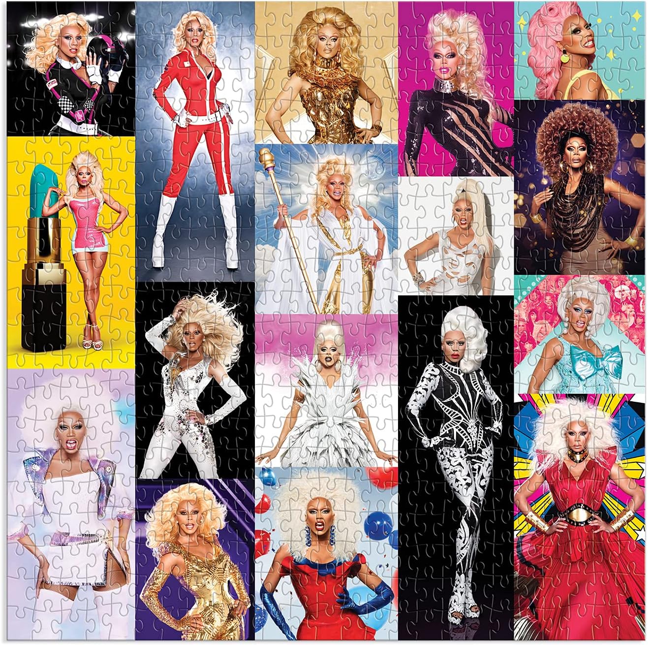 puzzle RuPaul's Drag Race 500 elementów z kolorowymi portretami RuPaul w różnych strojach i pozach