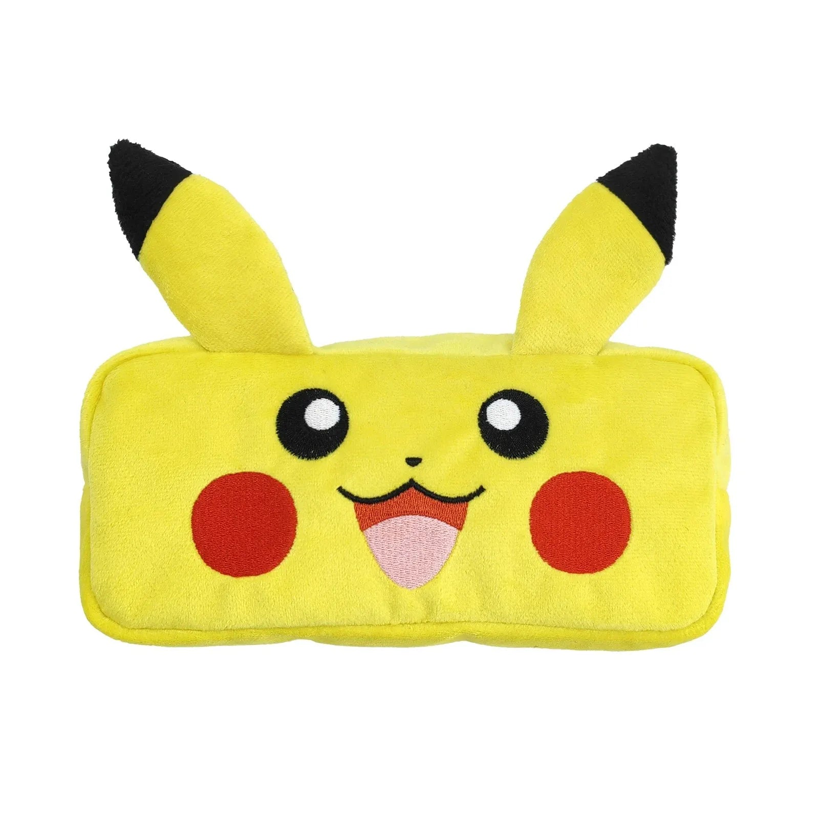 Yellow Pokémon plush pencil case with ears and Pikachu's face for storing school supplies
