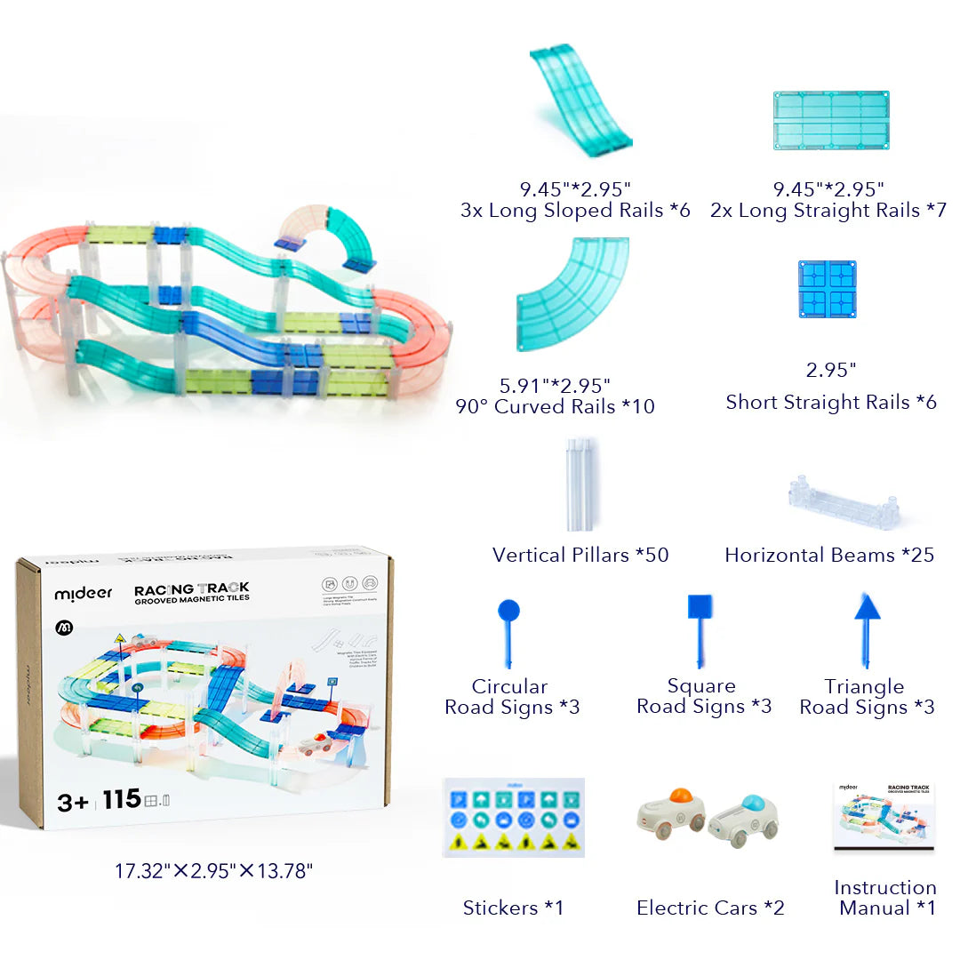 Klocki magnetyczne z autkami mideer – Tor wyścigowy (115 el.)