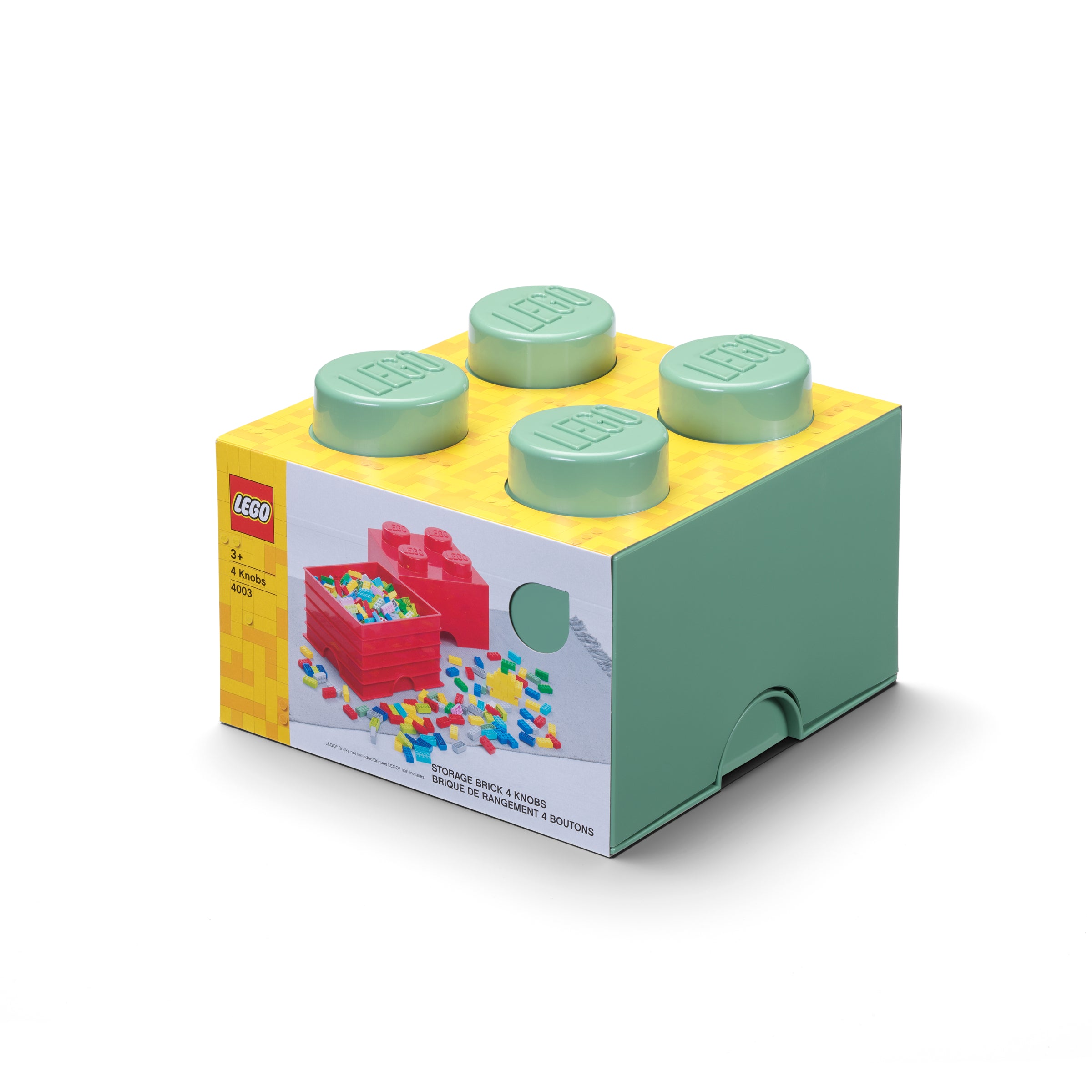 pojemnik LEGO Brick 4 oliwkowy do przechowywania klocków z charakterystycznym wzorem LEGO