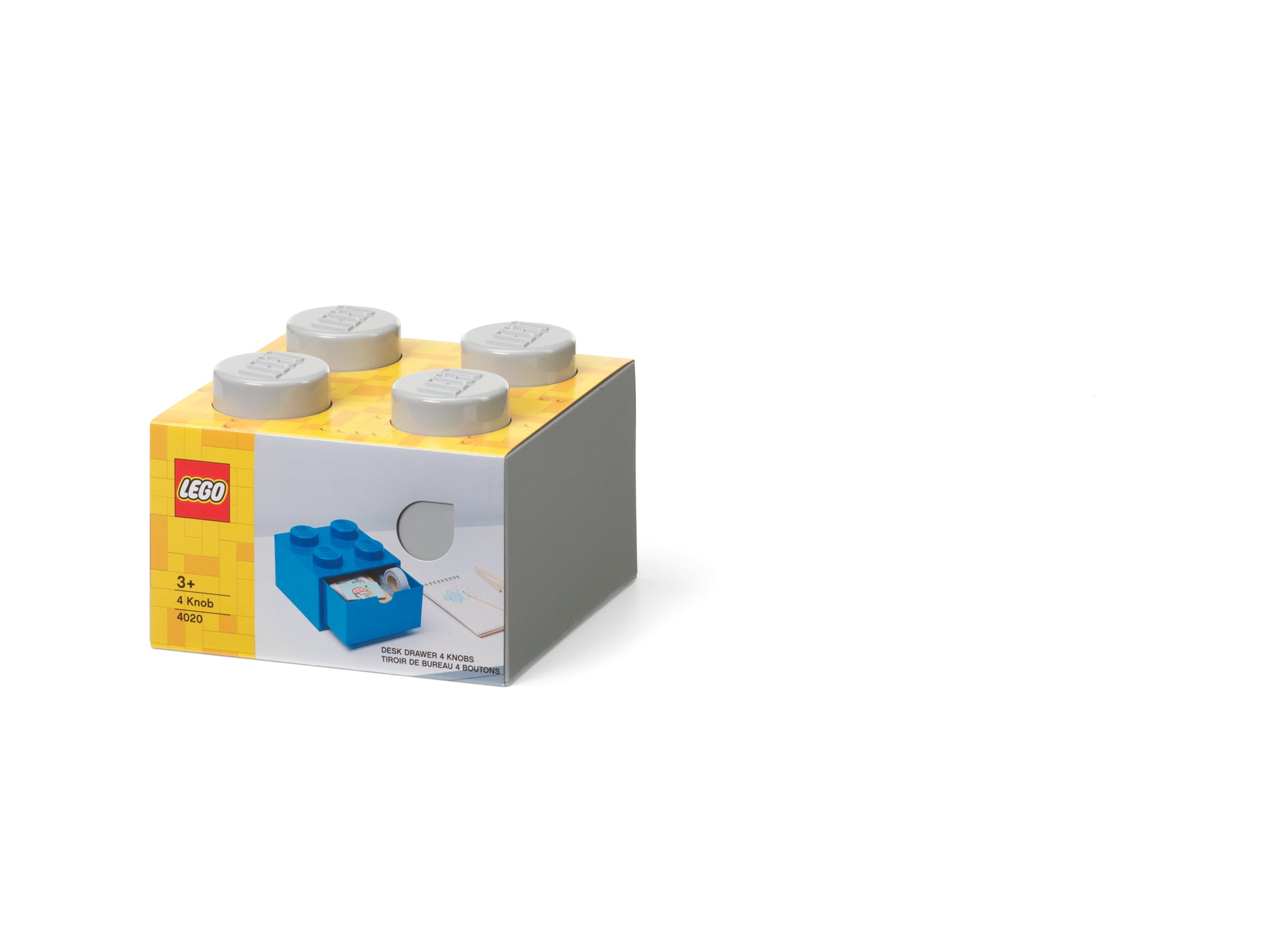 Szufladka na biurko LEGO w kształcie klocka z czterema wypustkami do przechowywania drobiazgów