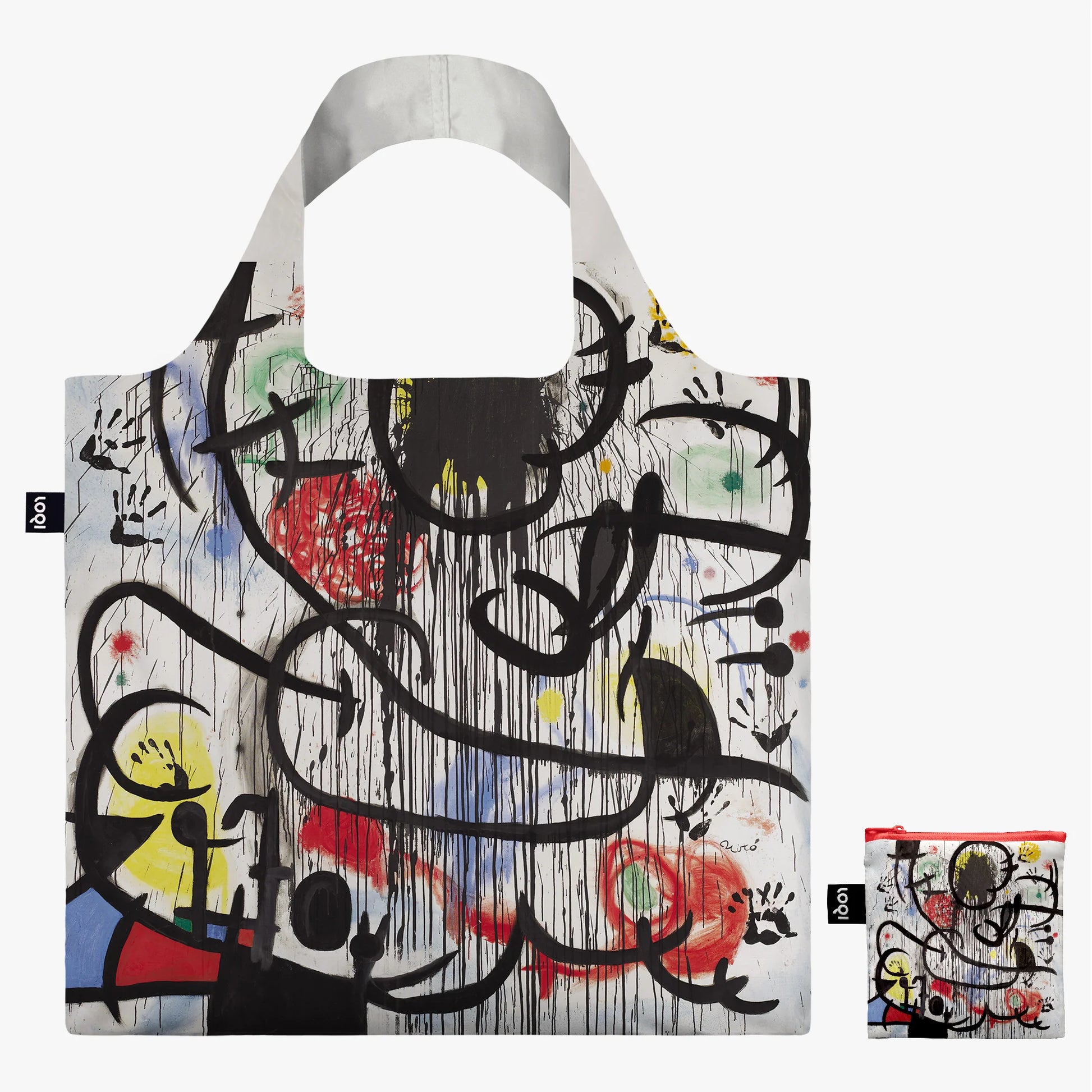 Torba LOQI Joan Miró z kolorowym abstrakcyjnym wzorem inspirowanym sztuką Joan Miró