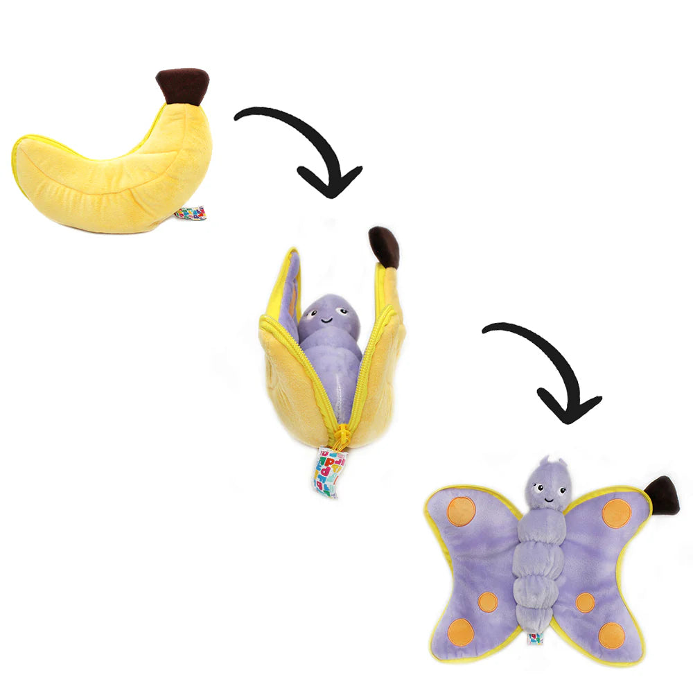 Pluszak banan z motylem od BV JACOB COMPANY miękka zabawka zmieniająca się z banana w motyla