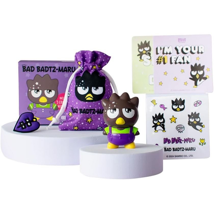 Figurka Badtz-Maru Hello Kitty w fioletowych ubrankach z dodatkami i opakowaniem LOQI
