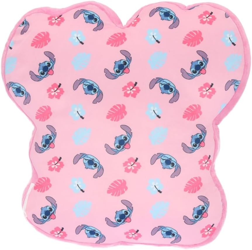 Almofada Rosa Lilo e Stitch Angel com estampa de personagens Stitch e flores