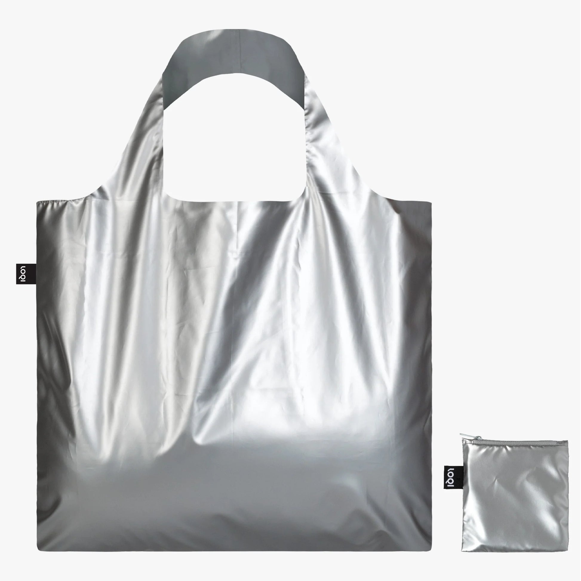torba LOQI metallic srebrna składana torba na zakupy w metalicznym srebrnym kolorze