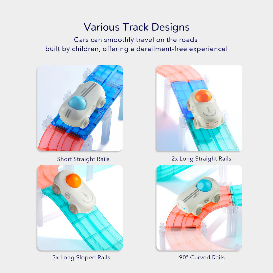 Klocki magnetyczne z autkami mideer – Tor wyścigowy (115 el.)