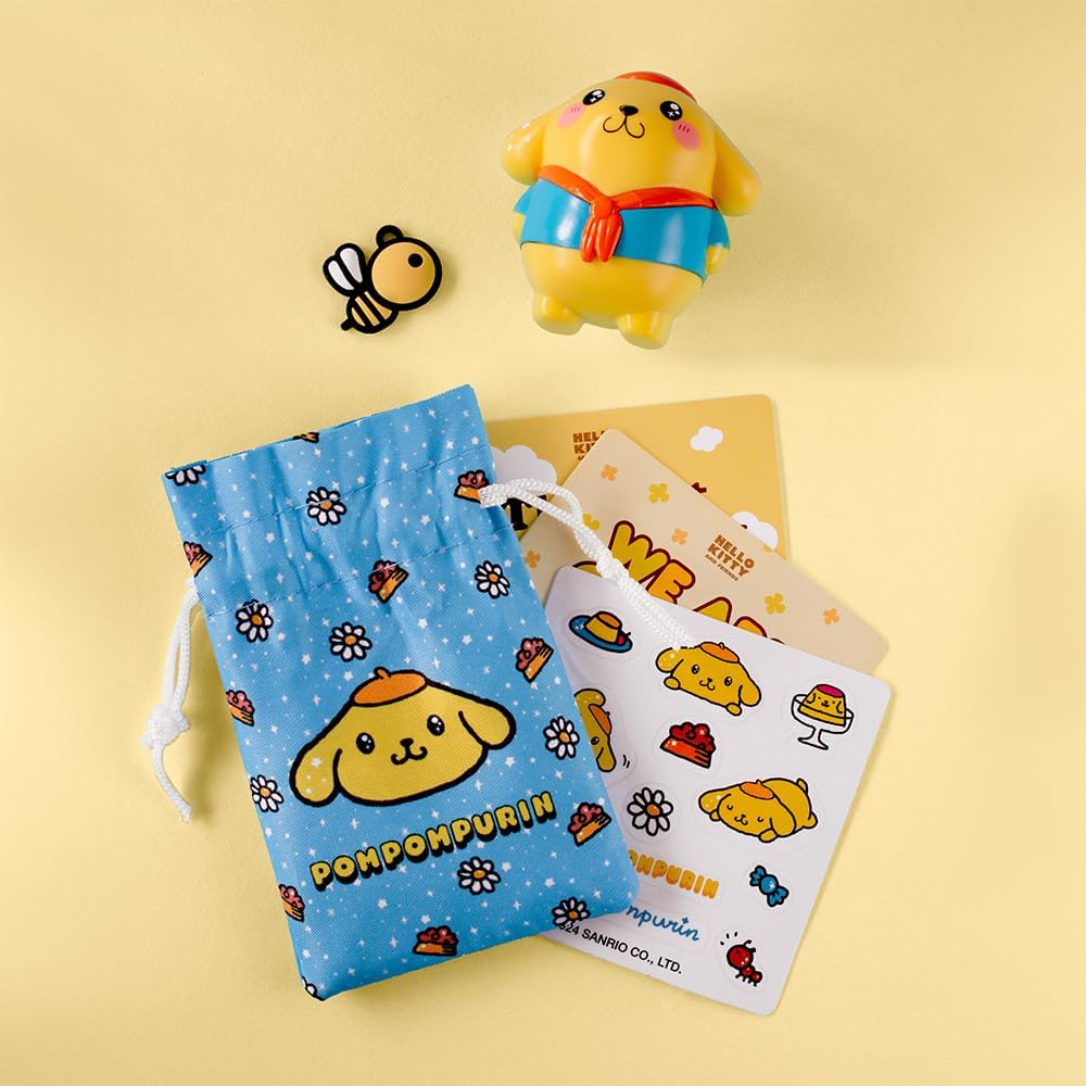 Figurka Hello Kitty Kawaii Style z motywem Pompompurin wraz z woreczkiem i kartami kolekcjonerskimi