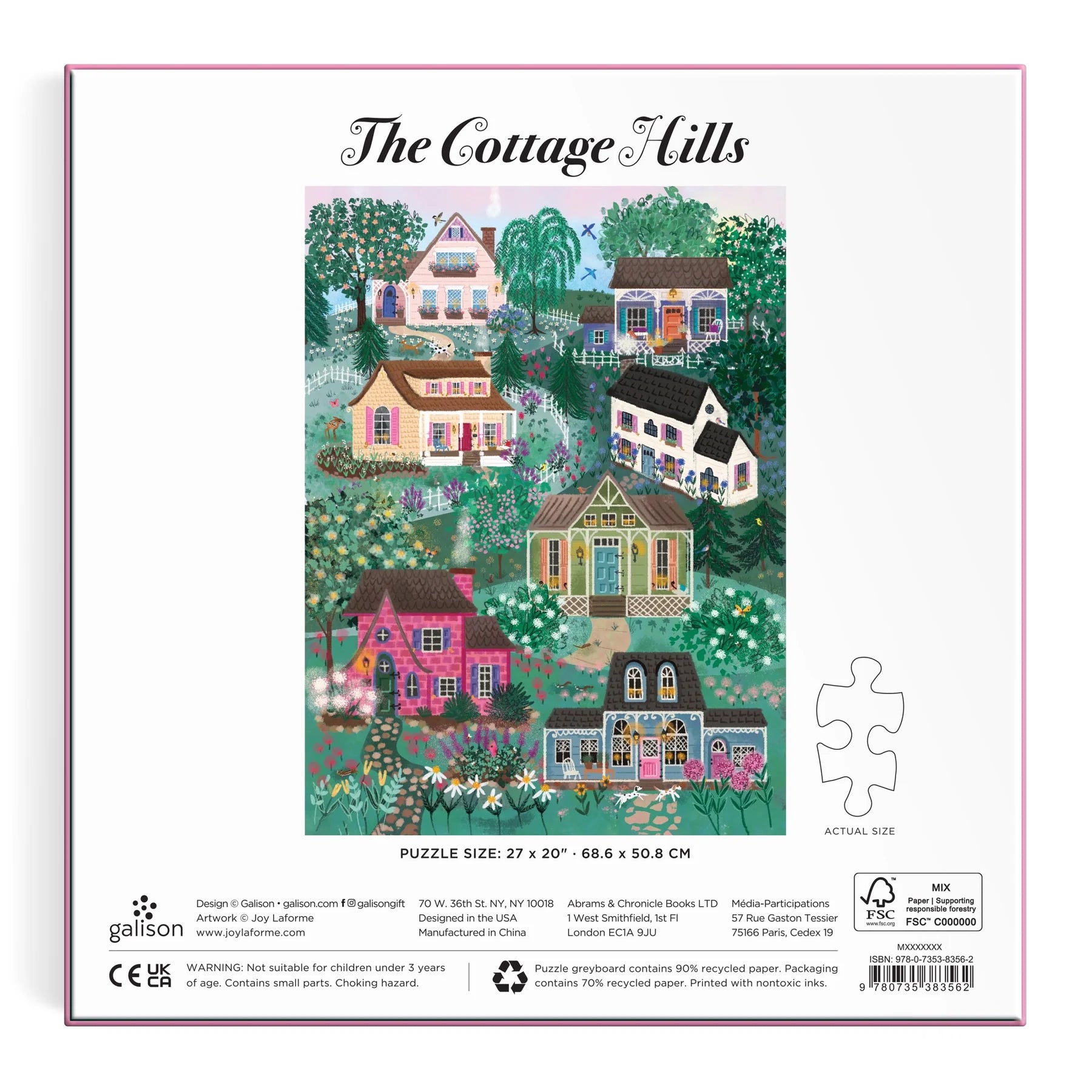 Puzzle Galison The Cottage Hill 1000 elementów z obrazem kolorowych domków na wzgórzu