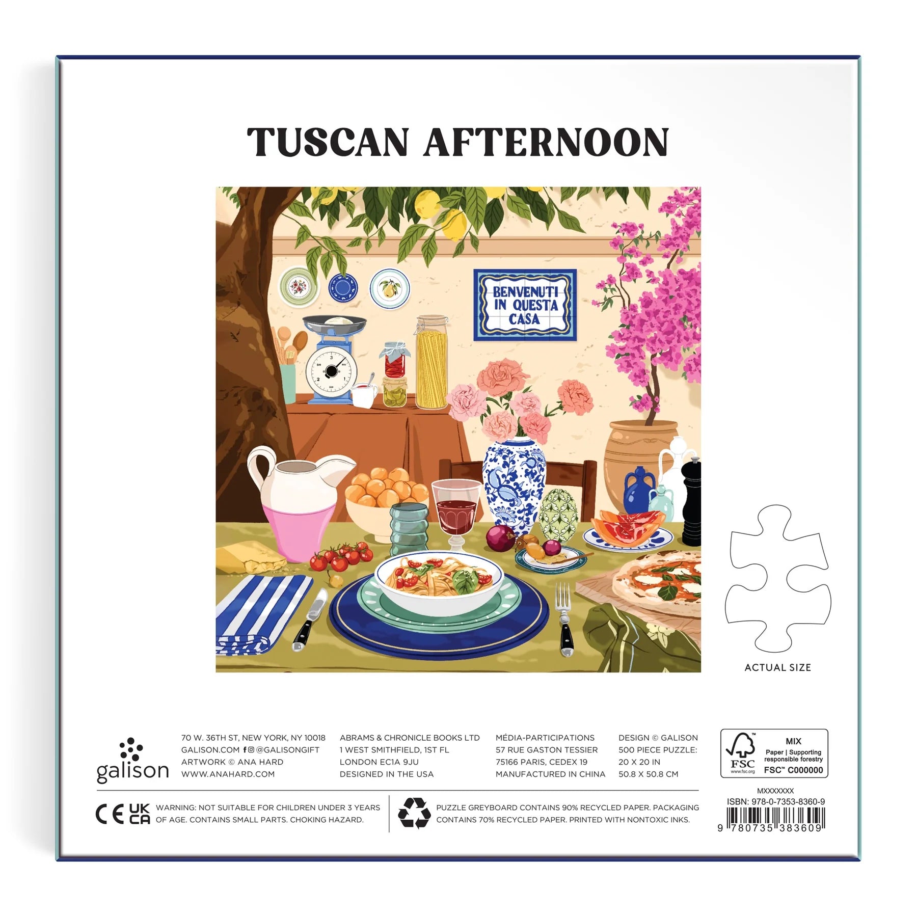 Puzzle 500 elementów Tuscan Afternoon z obrazem kolorowego stołu z jedzeniem i kwiatami