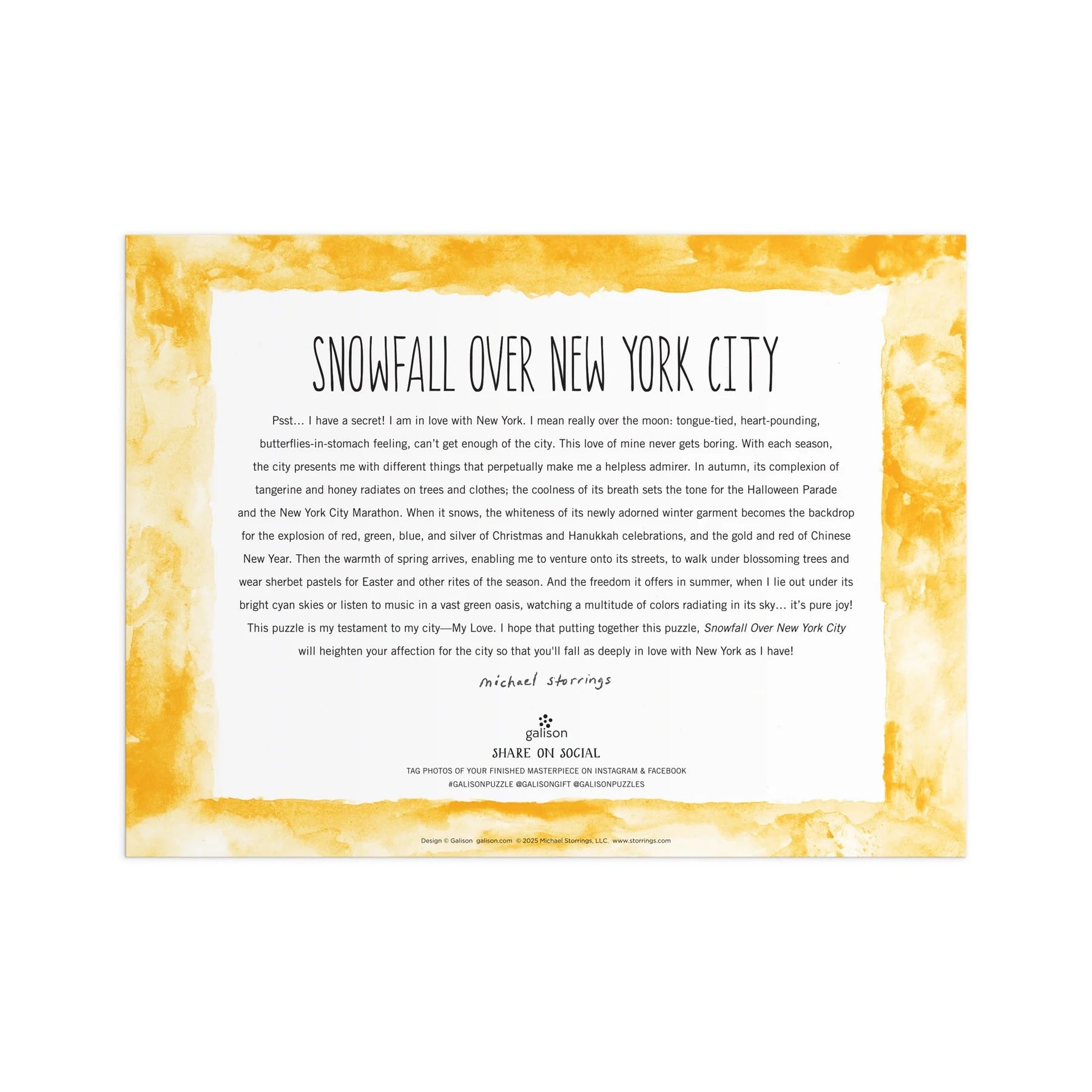 Puzzle Galison Michael Storrings – Snowfall Over New York City (1000 el.)