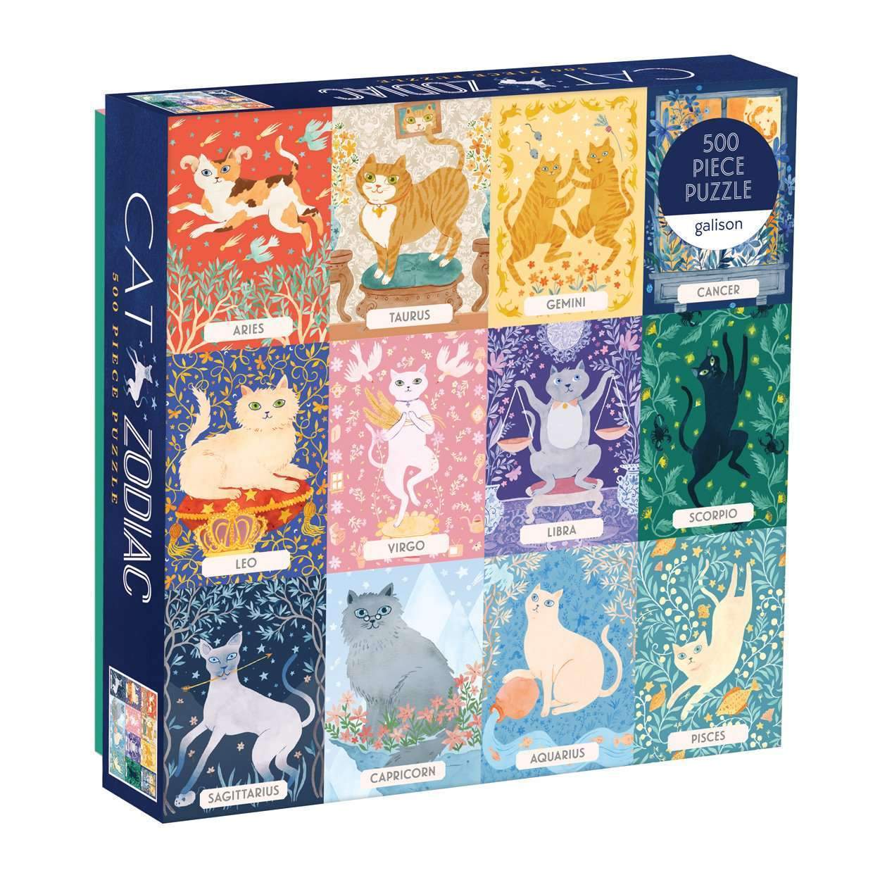 Puzzle zodiak kot 500 elementów Galison z ilustracjami kotów dla znaków zodiaku