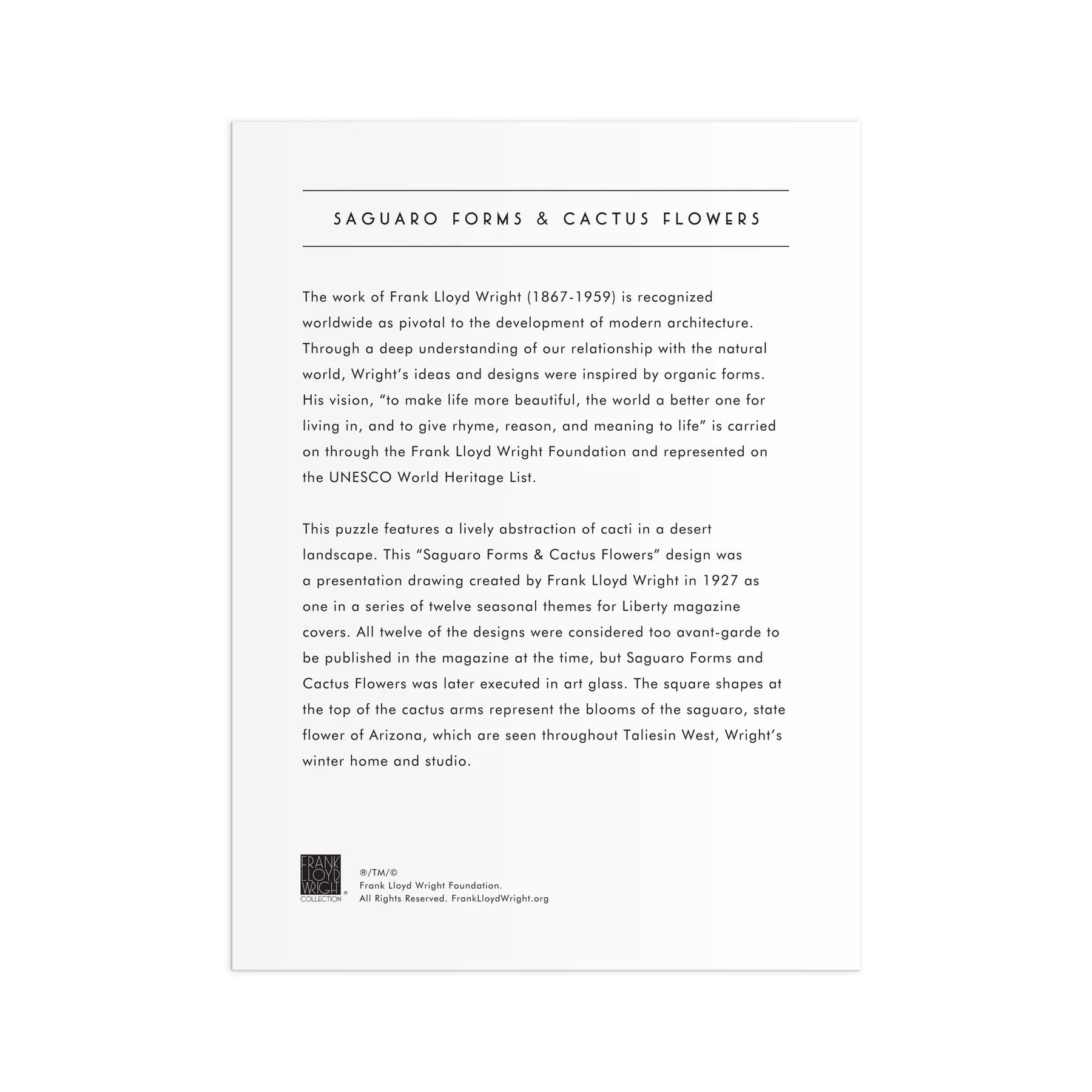 Puzzle Galison o nieregularnej formie – Frank Lloyd Wright Saguaro Cactus & Forms (750 el.)