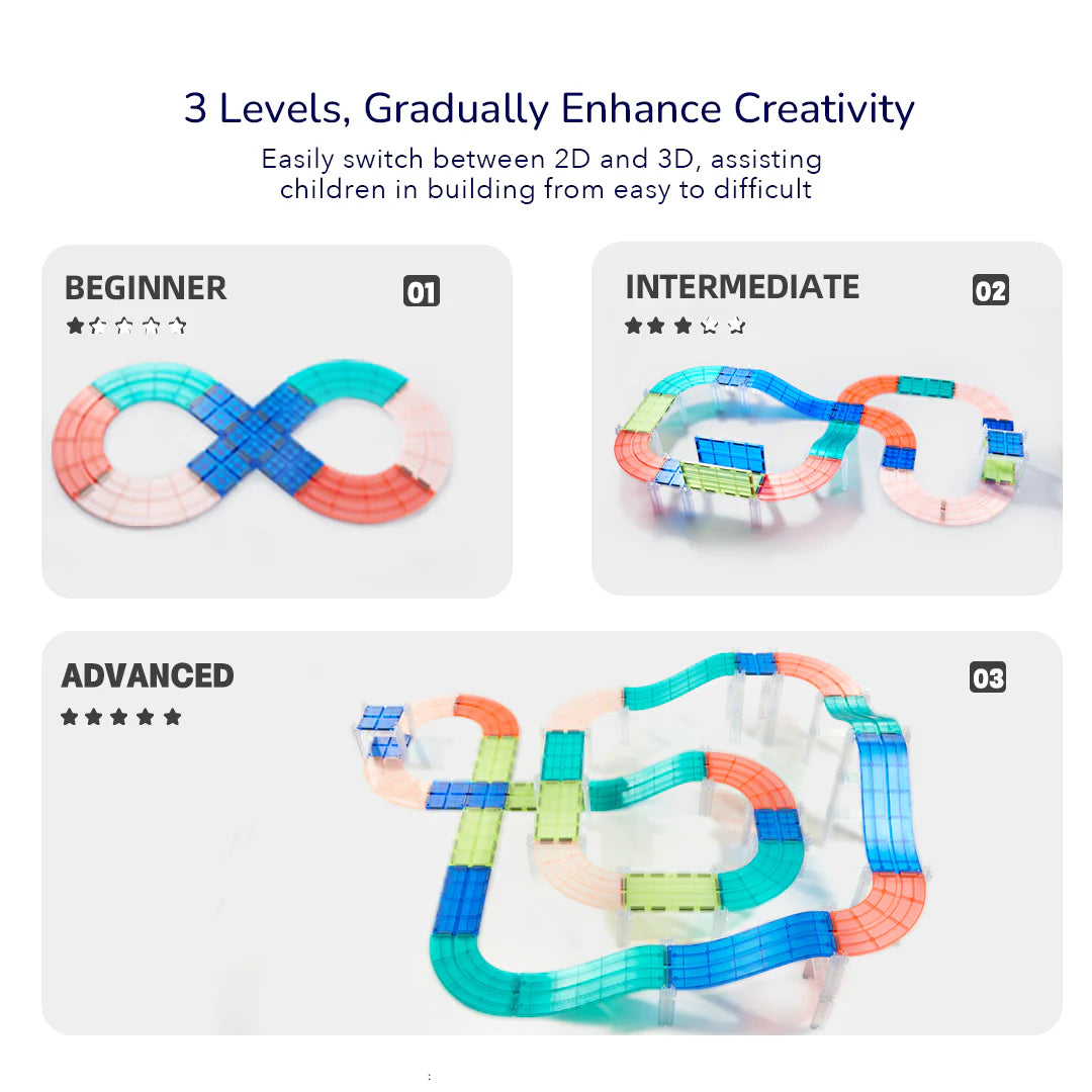 Klocki magnetyczne z autkami mideer – Tor wyścigowy (115 el.)