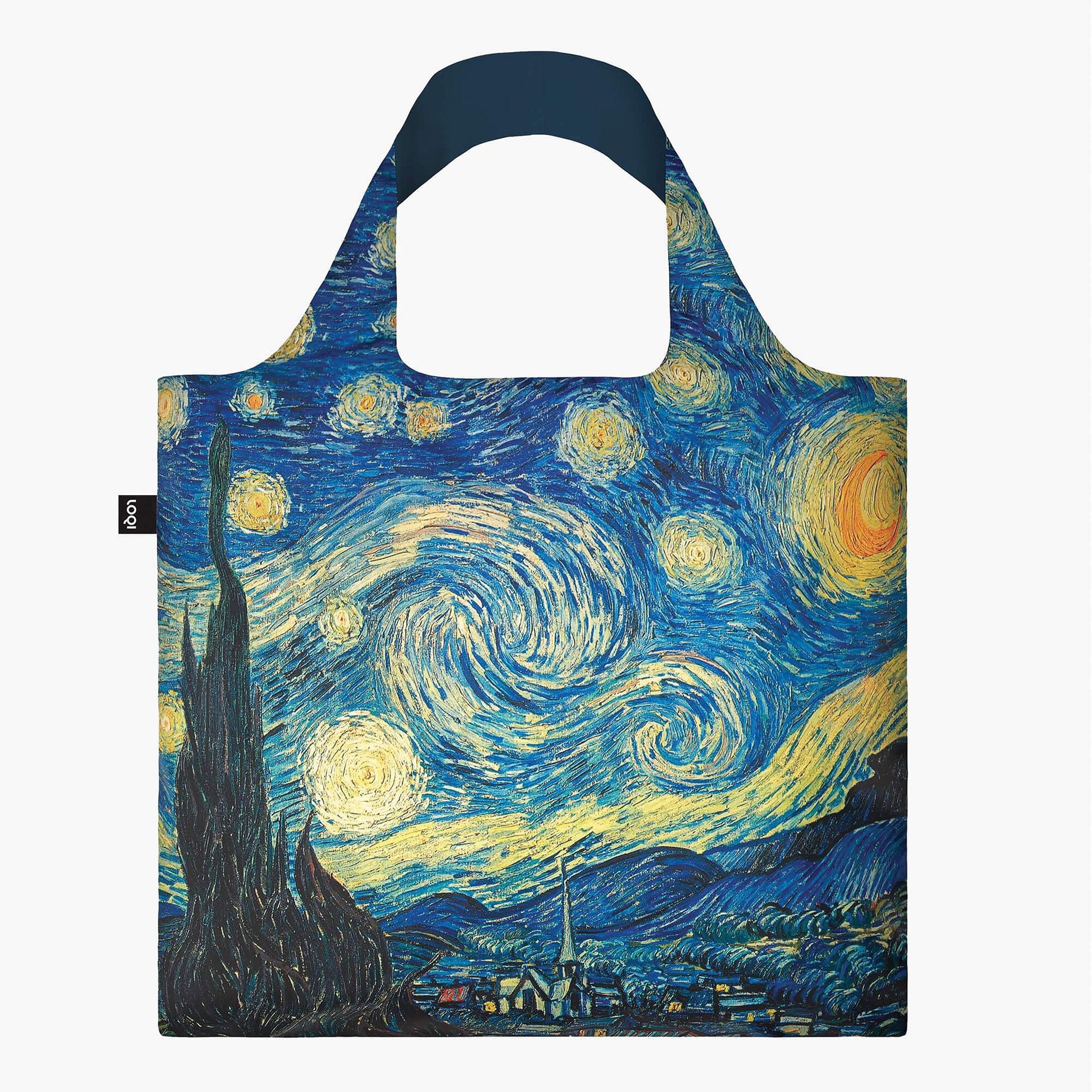 Torba podręczna Vincent van Gogh z nadrukiem obrazu Gwiaździsta noc w intensywnych niebieskich kolorach