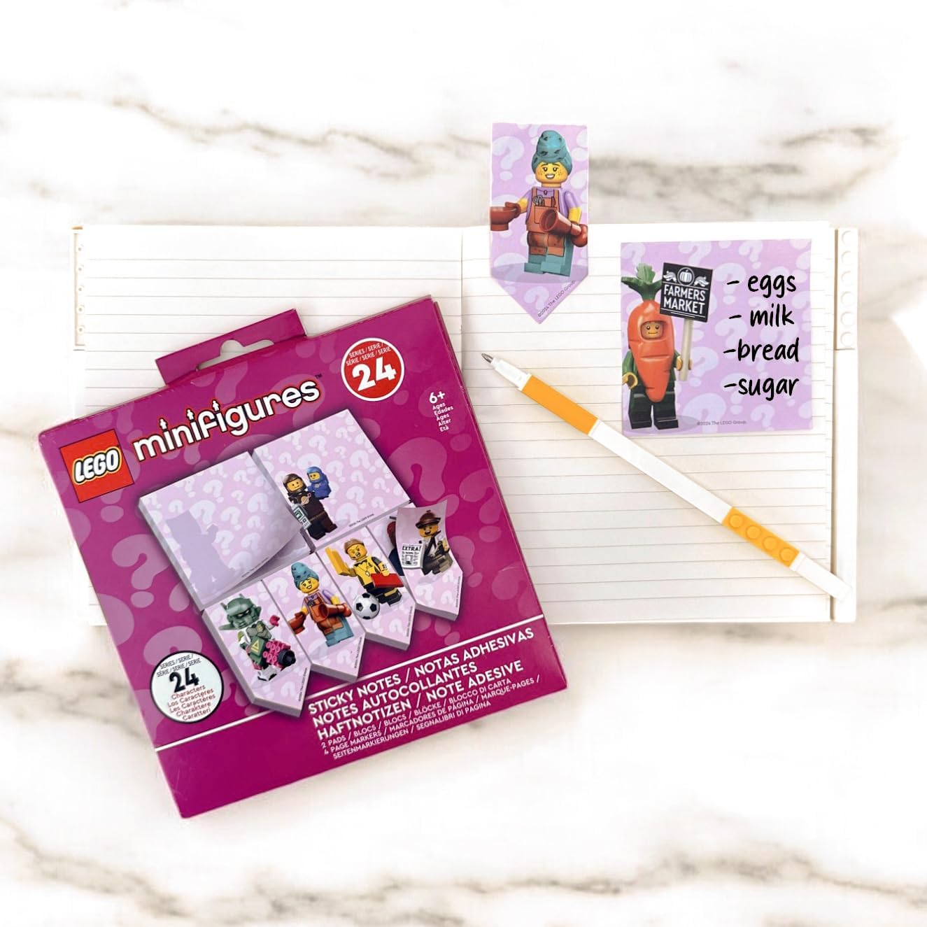 Samoprzylepne karteczki LEGO Minifigures z postaciami LEGO do notatek i list zakupów