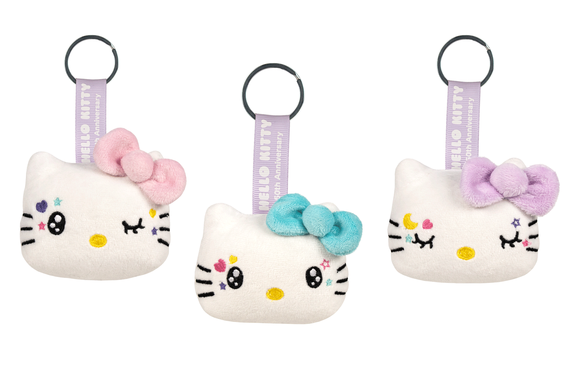 Brelok Hello Kitty pluszowy zestaw trzech breloków z kolorowymi kokardkami od BV JACOB COMPANY