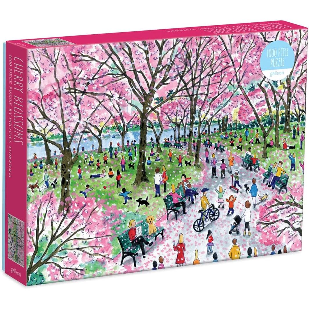 Puzzle 1000 elementów wiśnie Galison obraz parku z kwitnącymi drzewami wiśni i ludźmi na spacerze