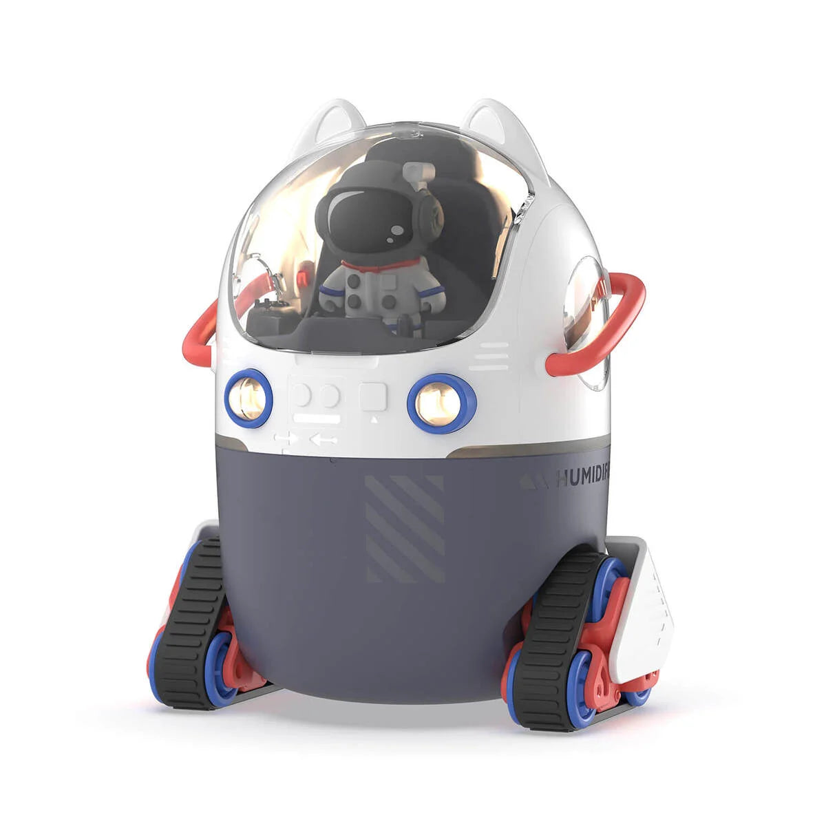 Nawilżacz powietrza Space Humy w kształcie robota z kocimi uszami i figurką astronauty w środku