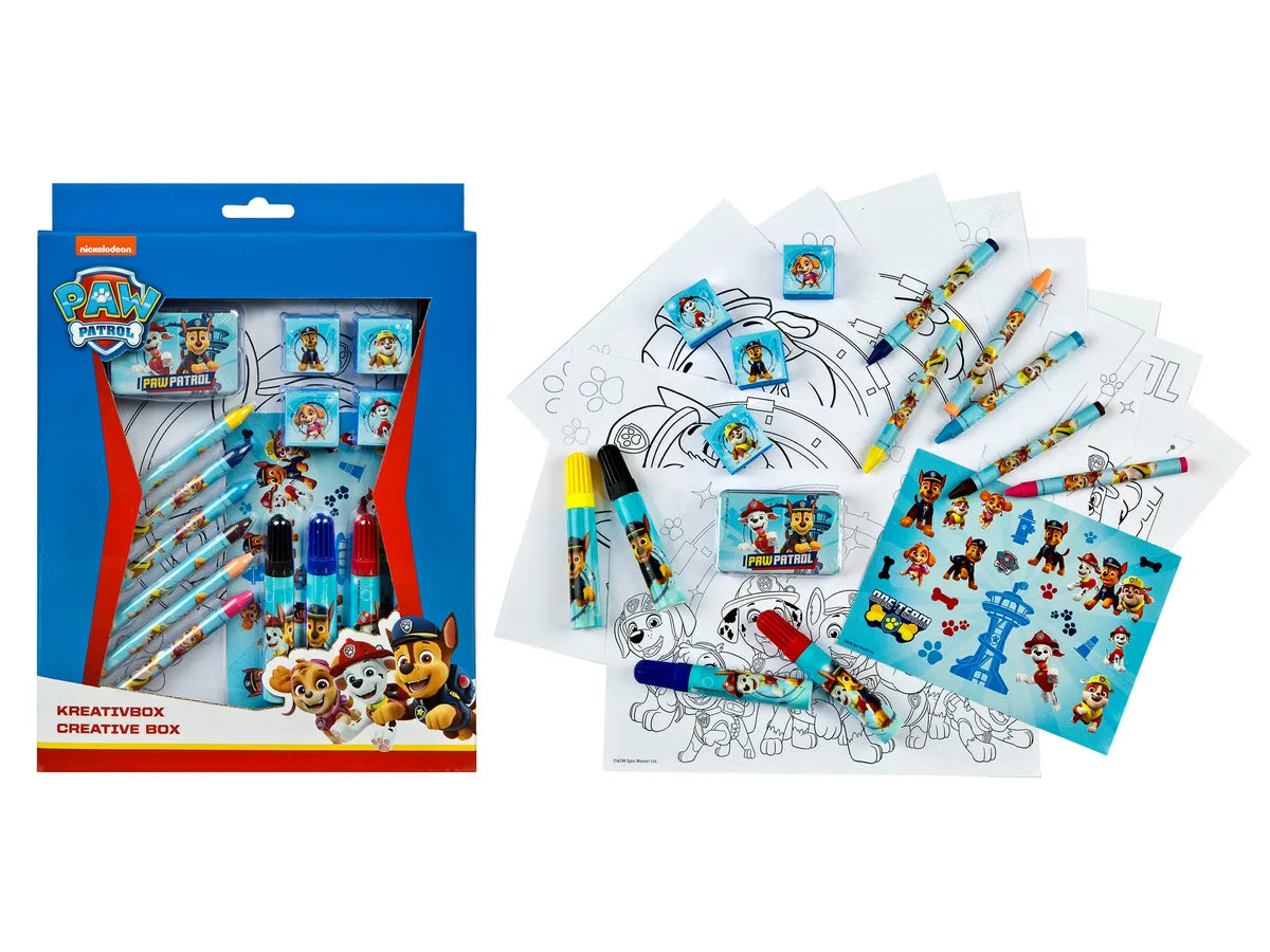 Conjunto criativo Paw Patrol da Yamann com giz de cera, marcadores, adesivos e livros para colorir