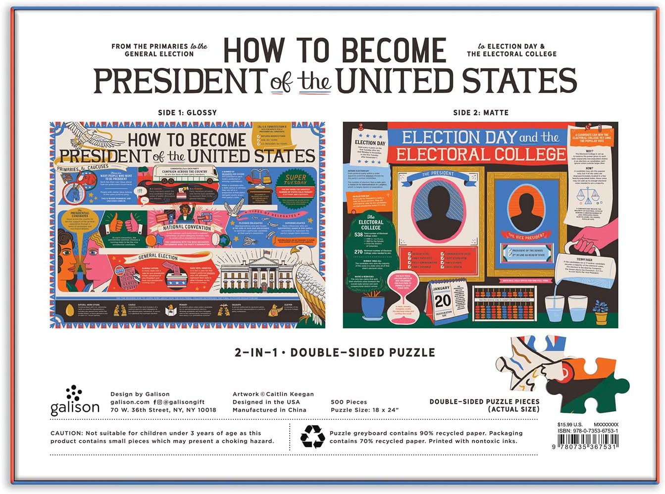 Puzzle dwustronne Galison – How to Become President of the USA (500 el.)
