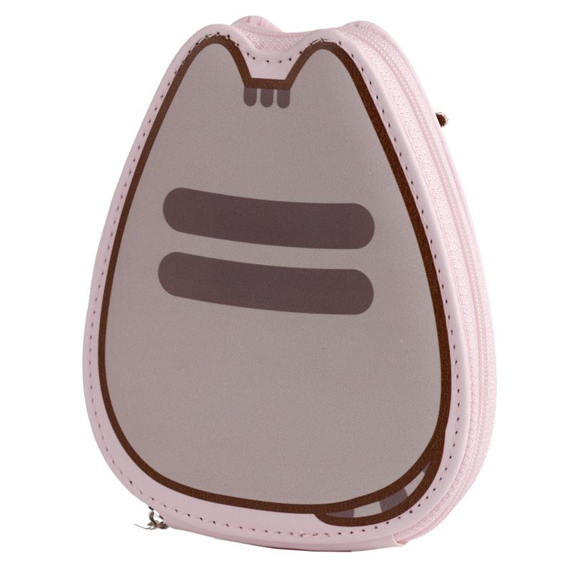 Yamann Maniküre-Set Katze Pusheen Etui in Form einer grauen Katze mit rosa Reißverschluss