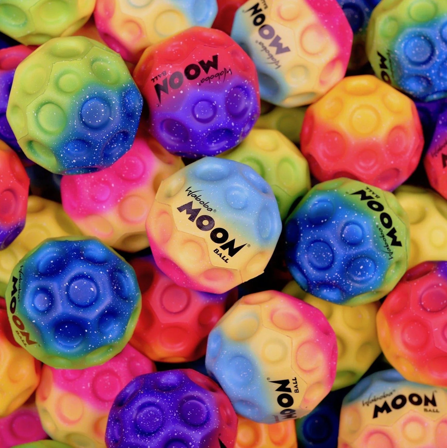 Colorful Waboba Moon Balls for kids in various bright patterns and colors