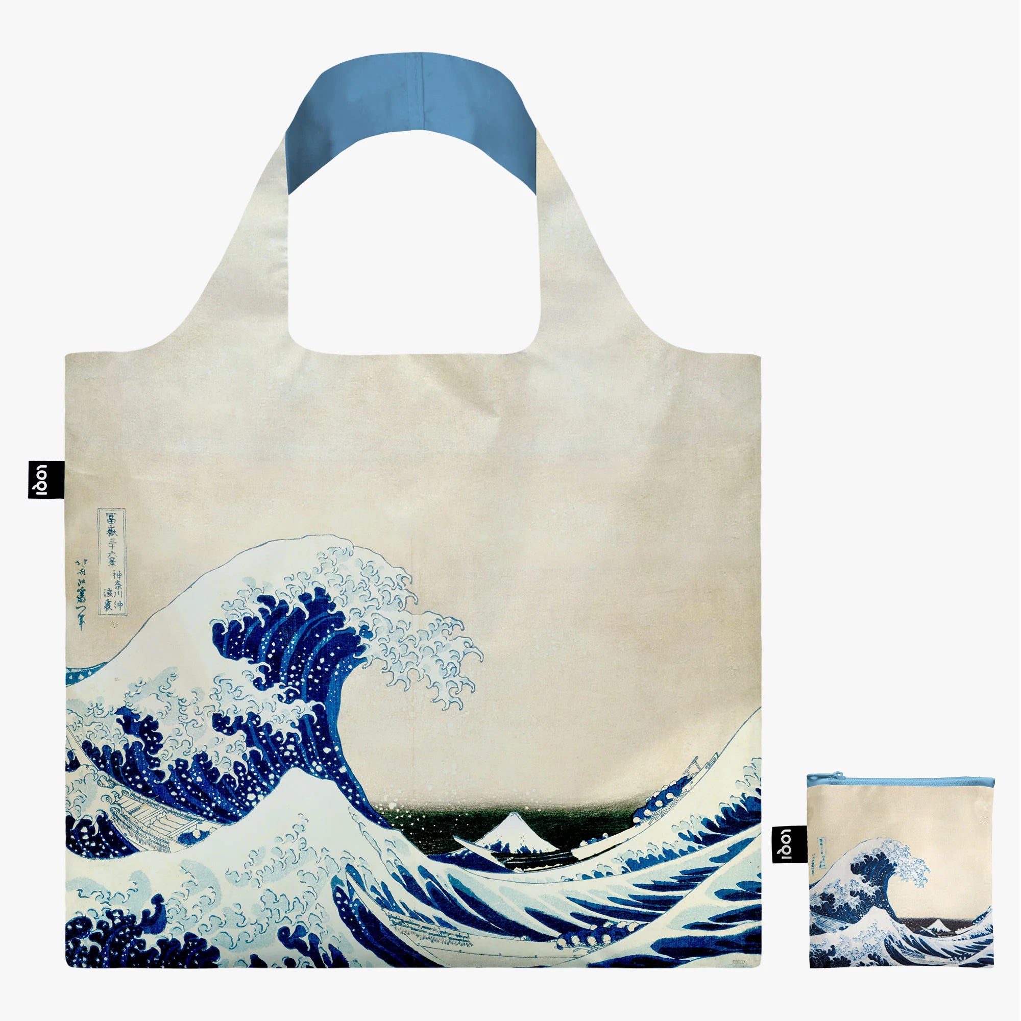 Torba LOQI Hokusai Wielka Fala z grafiką japońskiej fali w odcieniach niebieskiego i białego