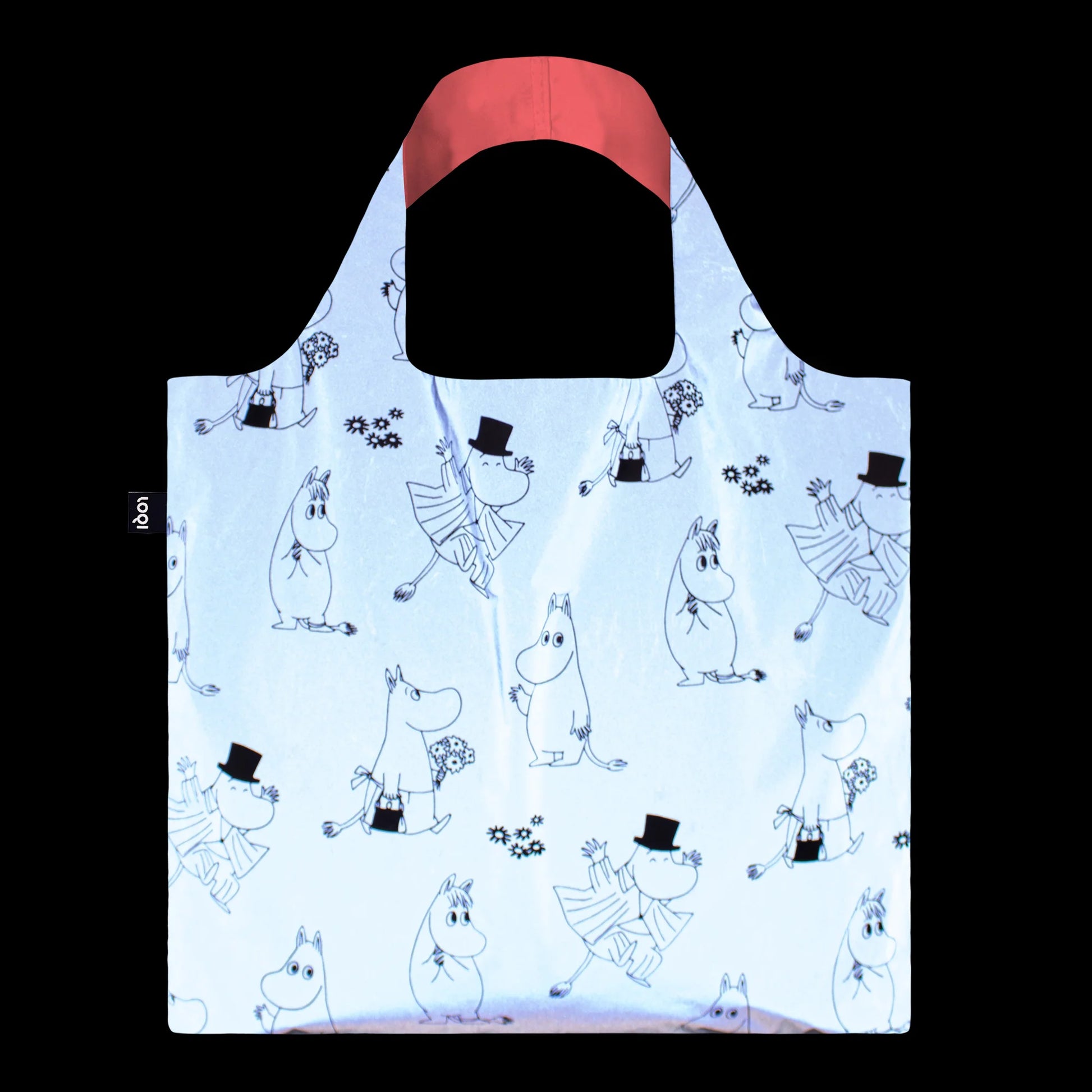 Torba LOQI Moomin odblaskowa w jasnoniebieskim kolorze z nadrukiem postaci Muminków