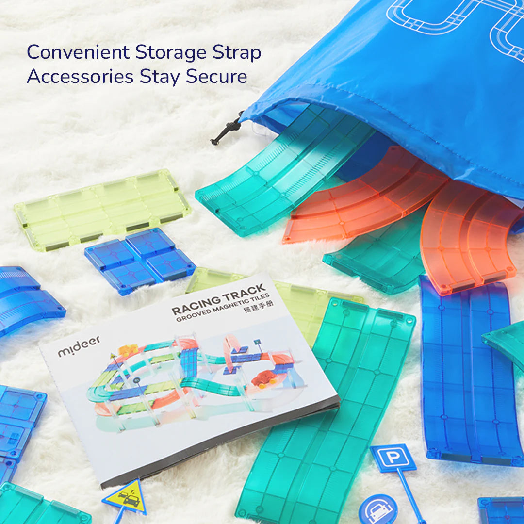 Klocki magnetyczne z autkami mideer – Tor wyścigowy (115 el.)