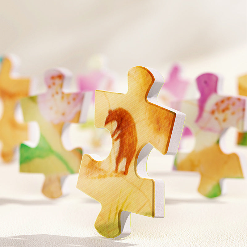 Artystyczne puzzle dla dzieci z kolorowymi ilustracjami zwierząt na pojedynczych elementach