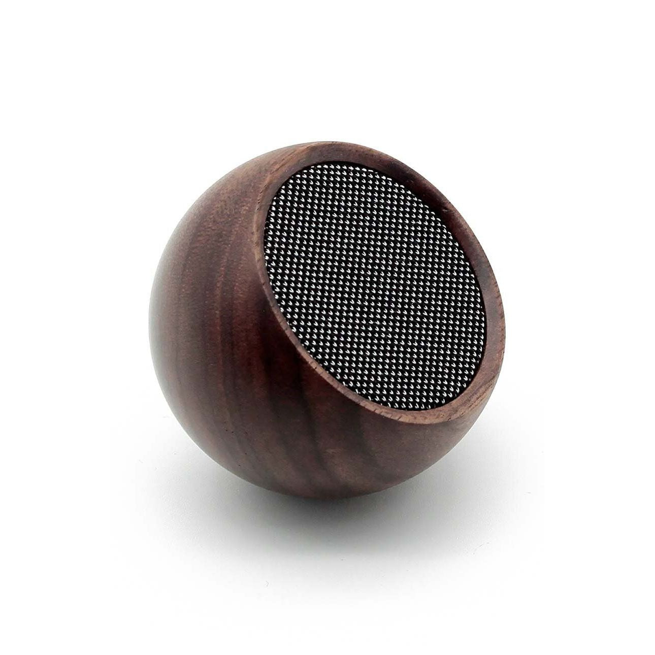 Głośnik bezprzewodowy orzech o kulistym kształcie z drewnianą obudową i czarną siateczką głośnikową