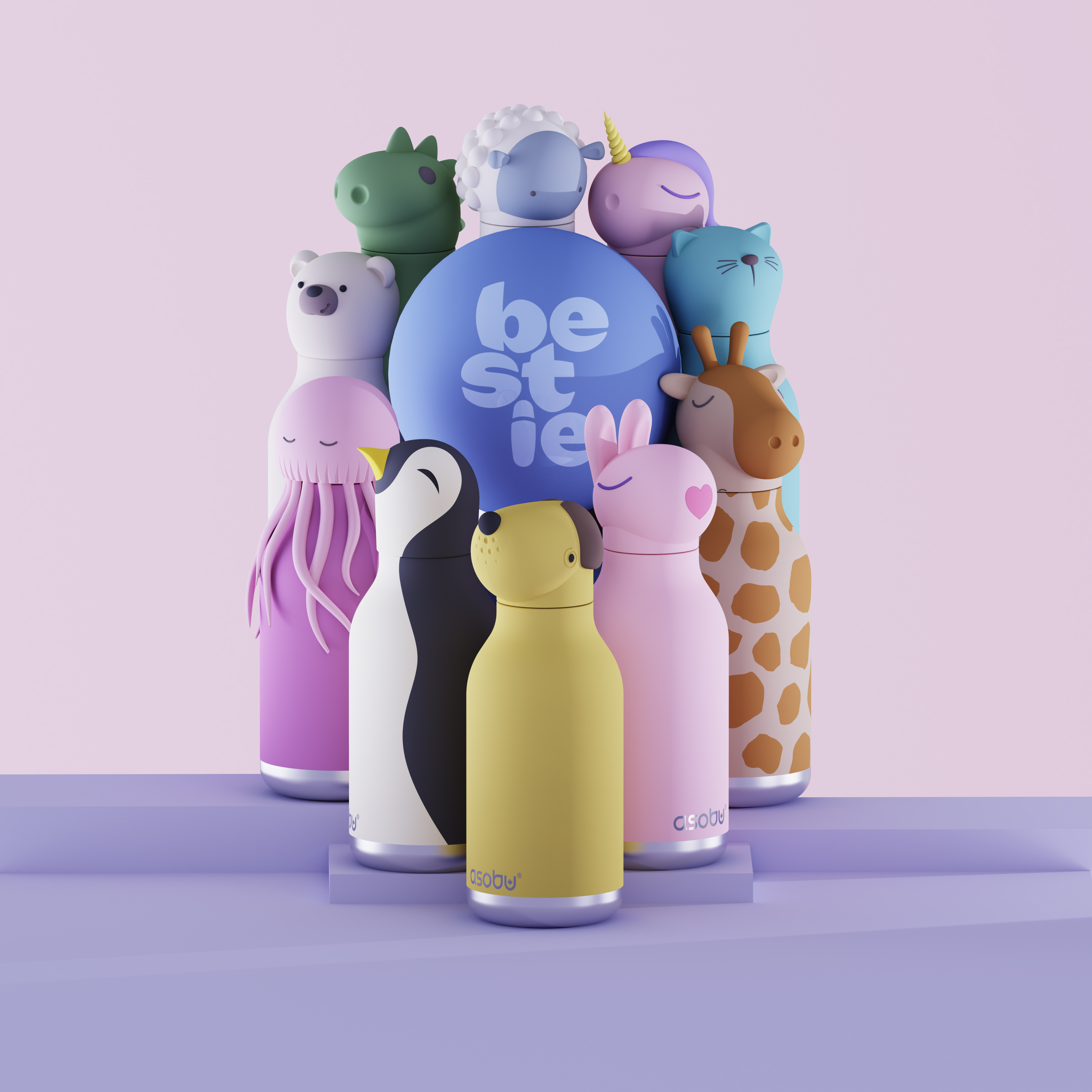 Butelka termiczna ze słomką Bestie Asobu – Meduza Różowa 460 ml