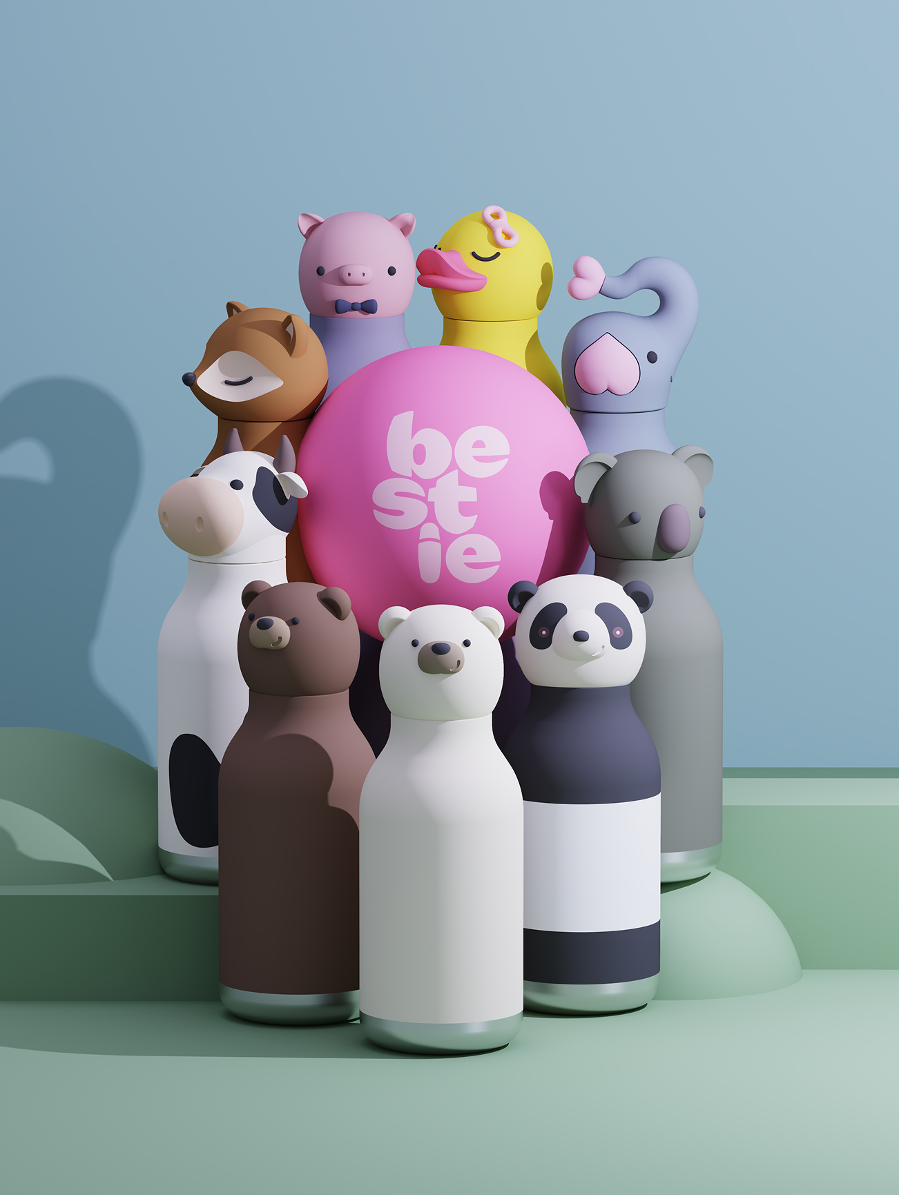 Butelka termiczna ze słomką Bestie Asobu – Świnka 460 ml