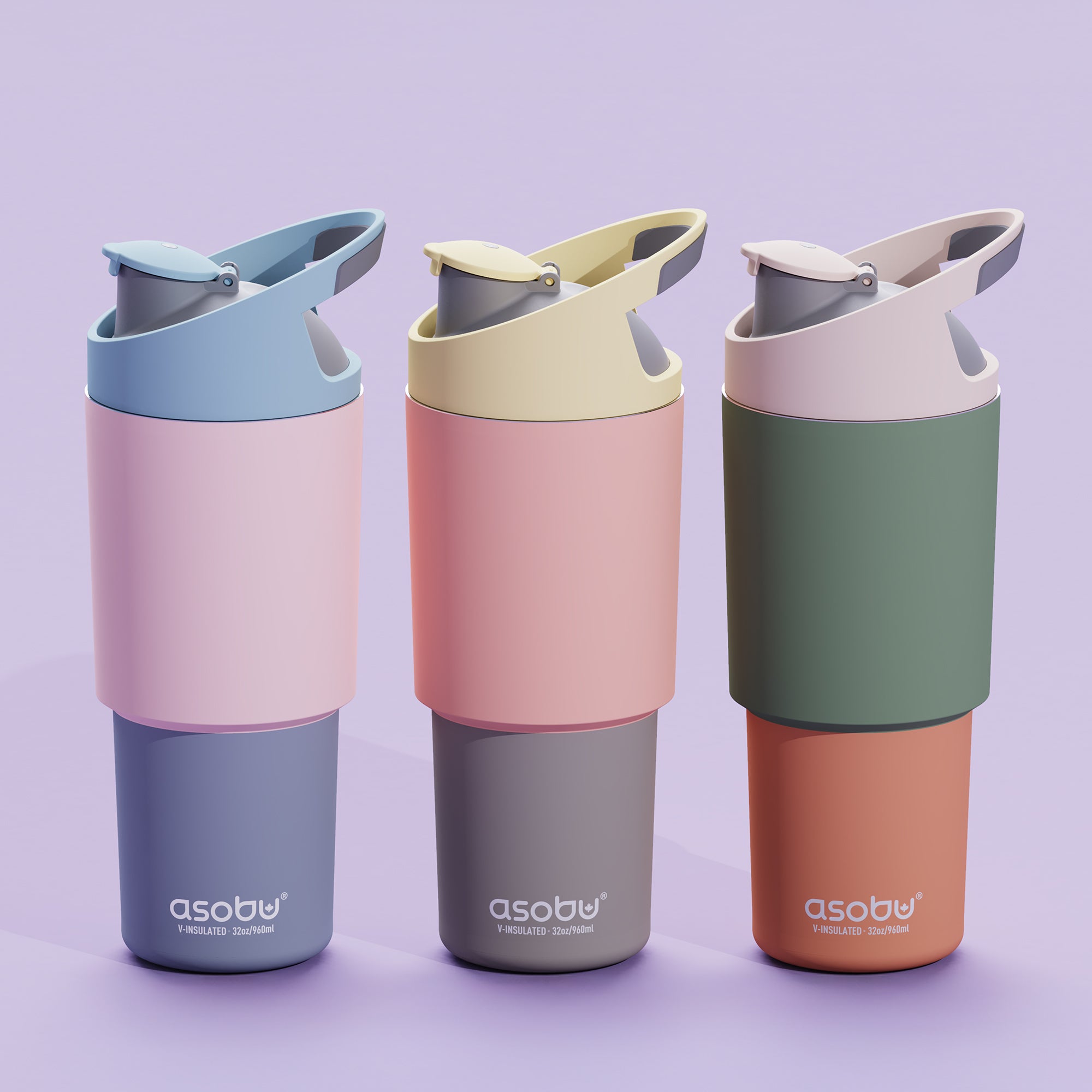 Butelka termiczna ze słomką Cosmic Asobu – pastel peach 1 l