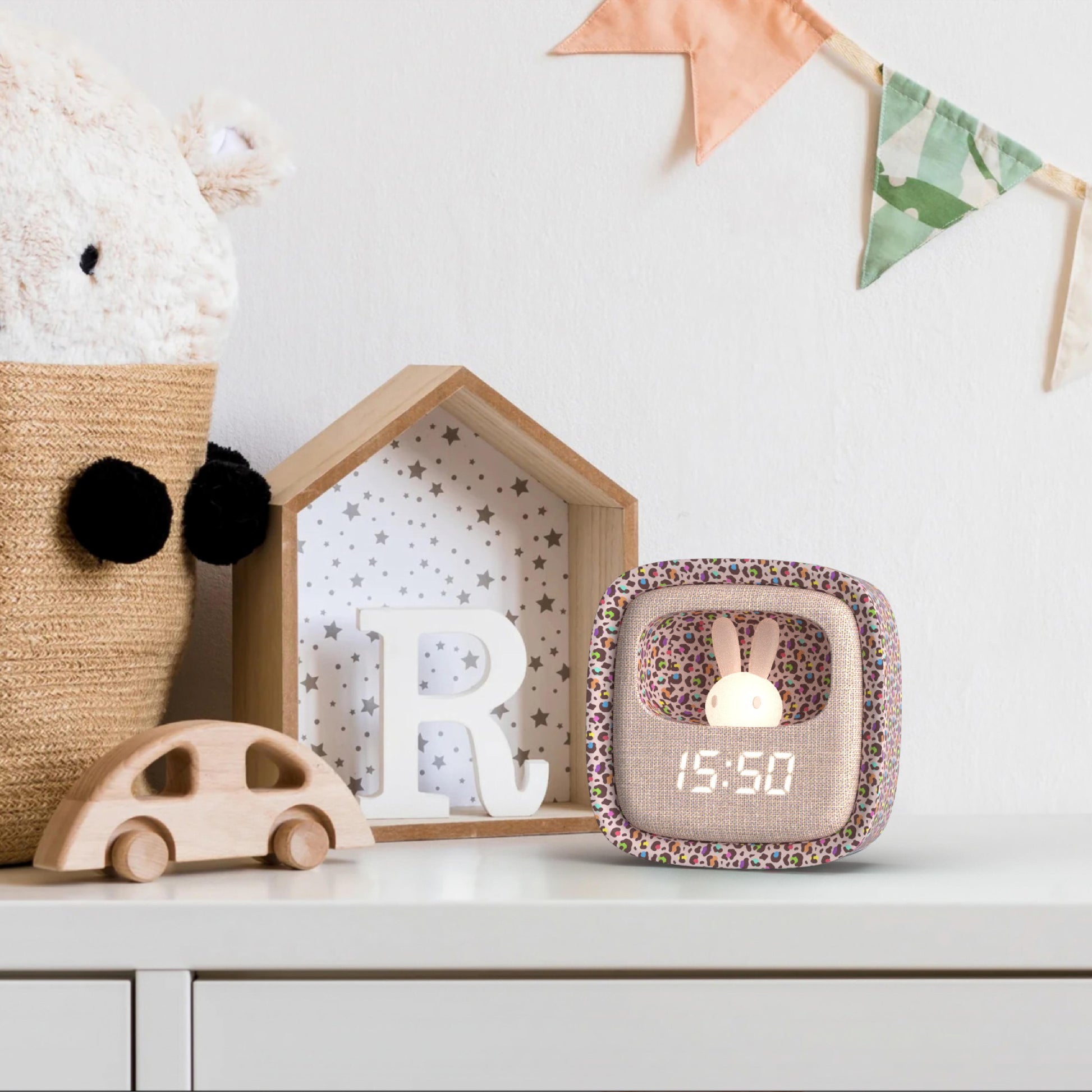 Budzik z lampką Billy MOB – tęczowy lampart